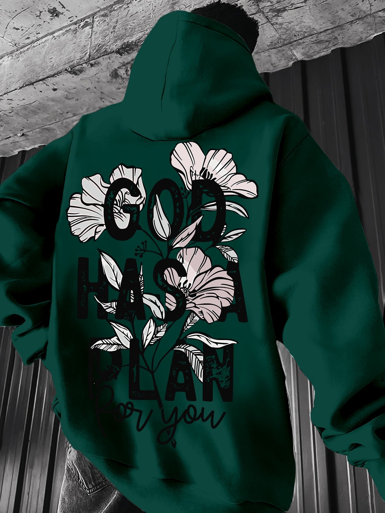 Men's Vintage-Inspired "GOD HAS A PLAN" Floral Hoodie - Casual Knit Polyester Blend, Long Sleeve with Kangaroo Pocket, Machine Washable - Perfect for Spring/Fall, Oversized Hoodie