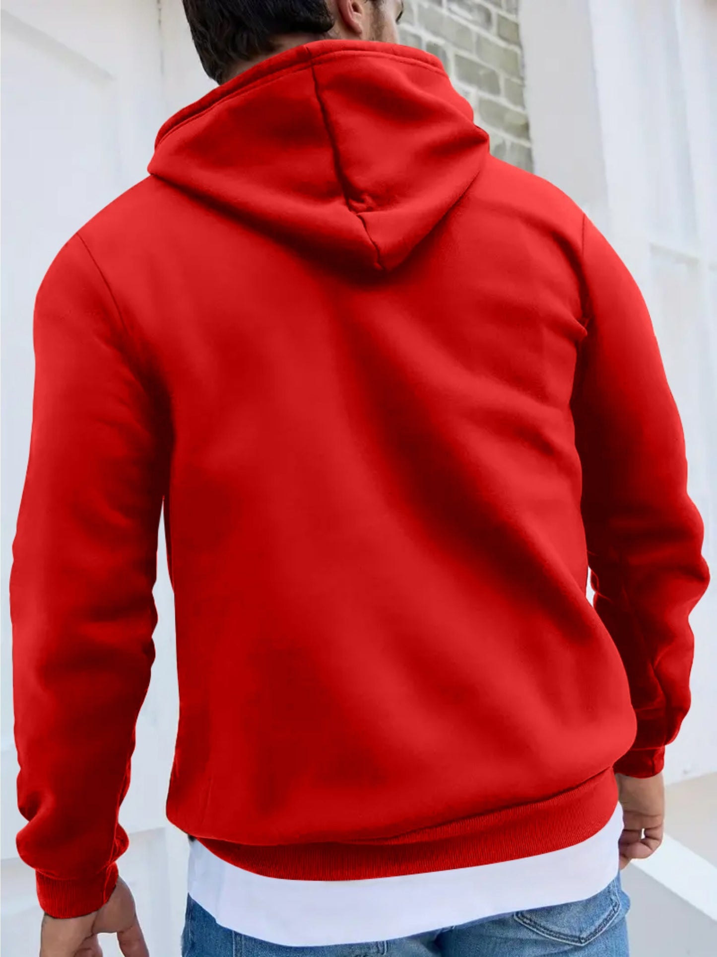 Men's Casual Printed Hoodie with Teddy Bear Design - 100% Polyester Knit Fabric with Slight Stretch, Regular Fit, Hooded Collar Style, Solid Color with Graphic Print, Casual Long Sleeve Pullover