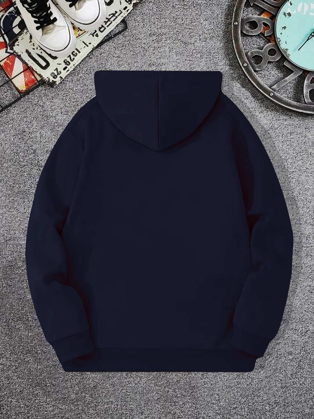 Men's Casual Hooded Sweatshirts with Kangaroo Pocket - Spring/Fall Knit Fabric Pullover with Geometric Pattern, Regular Fit, Polyester Blend with Elastane, Slight Stretch Hoodie