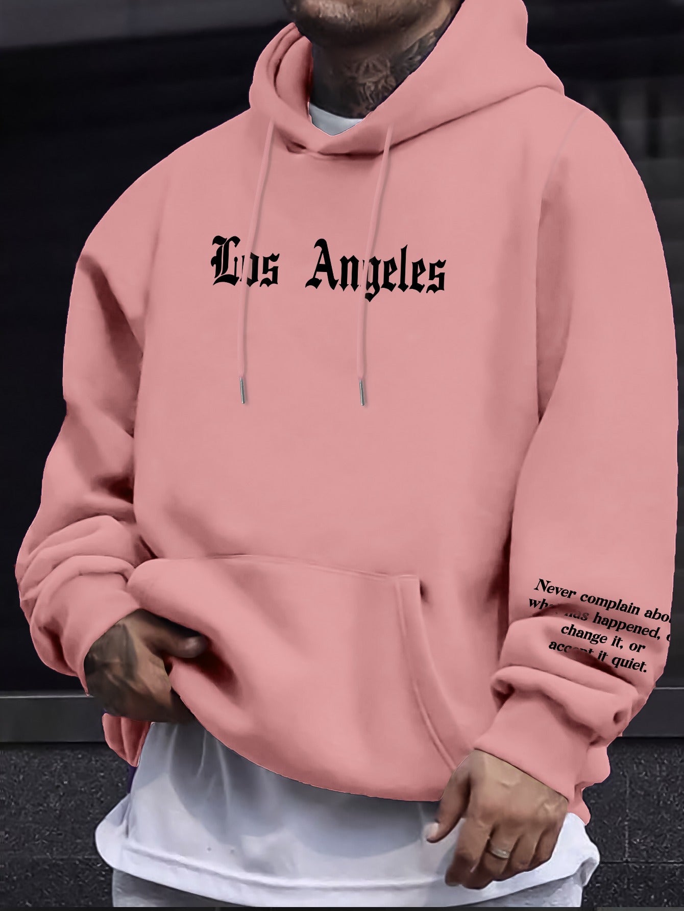 Men's Casual Hooded Sweatshirts with Kangaroo Pocket - Spring/Fall Knit Fabric Pullover with Geometric Pattern, Regular Fit, Polyester Blend with Elastane, Slight Stretch Hoodie