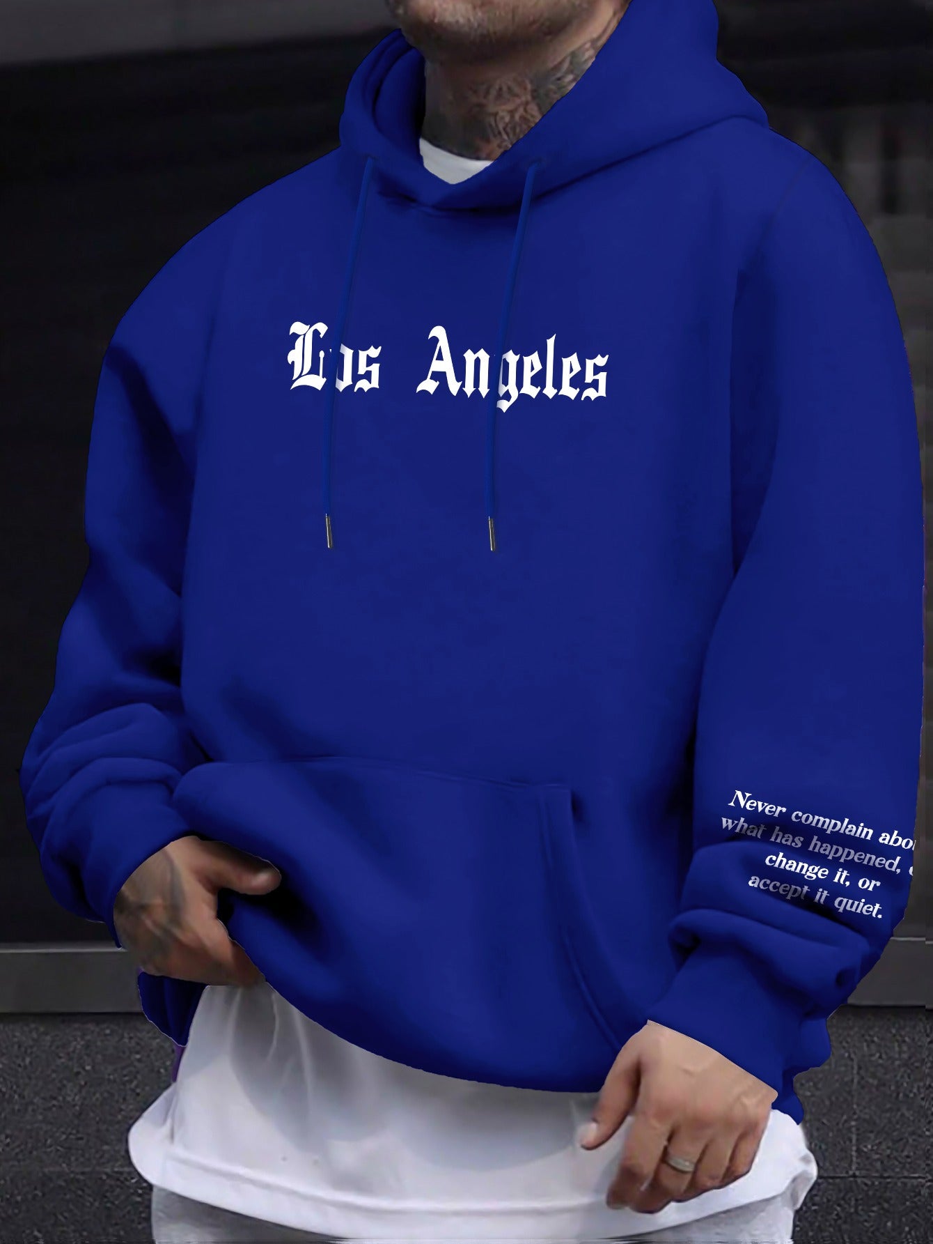 Men's Casual Hooded Sweatshirts with Kangaroo Pocket - Spring/Fall Knit Fabric Pullover with Geometric Pattern, Regular Fit, Polyester Blend with Elastane, Slight Stretch Hoodie
