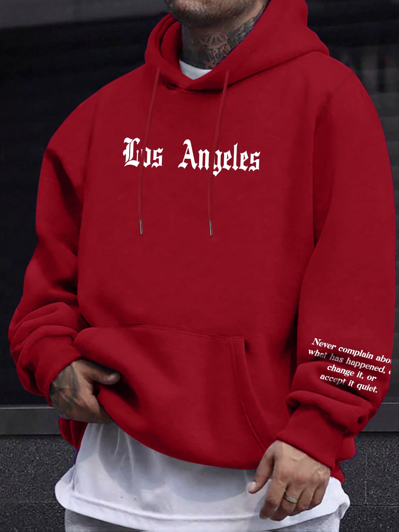 Men's Casual Hooded Sweatshirts with Kangaroo Pocket - Spring/Fall Knit Fabric Pullover with Geometric Pattern, Regular Fit, Polyester Blend with Elastane, Slight Stretch Hoodie