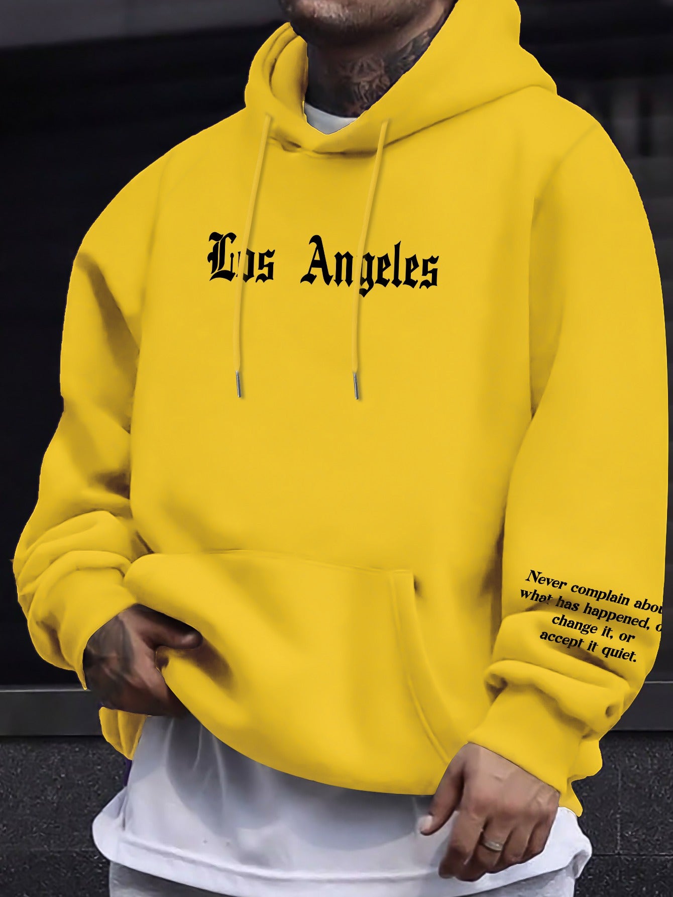 Men's Casual Hooded Sweatshirts with Kangaroo Pocket - Spring/Fall Knit Fabric Pullover with Geometric Pattern, Regular Fit, Polyester Blend with Elastane, Slight Stretch Hoodie