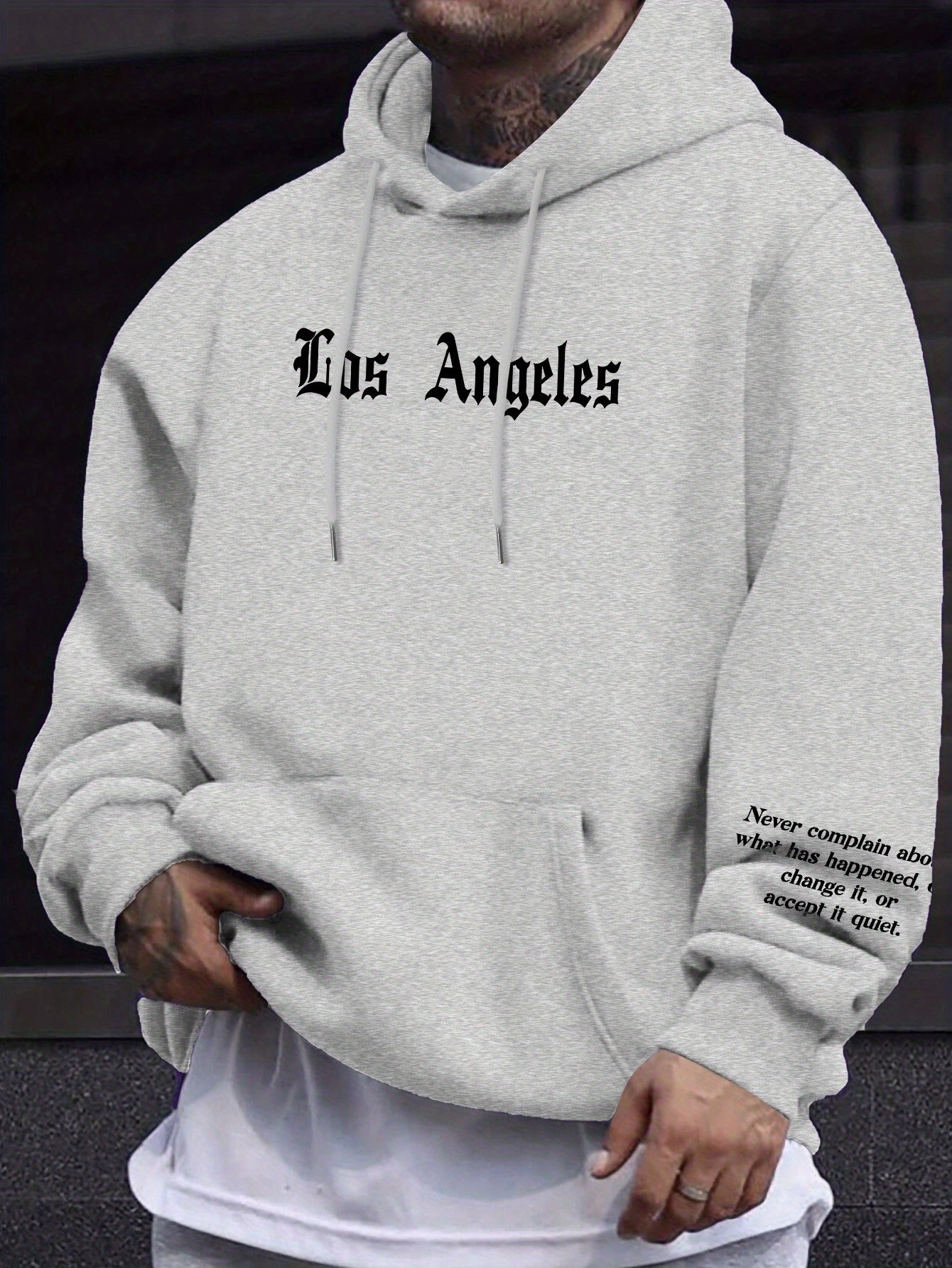 Men's Casual Hooded Sweatshirts with Kangaroo Pocket - Spring/Fall Knit Fabric Pullover with Geometric Pattern, Regular Fit, Polyester Blend with Elastane, Slight Stretch Hoodie