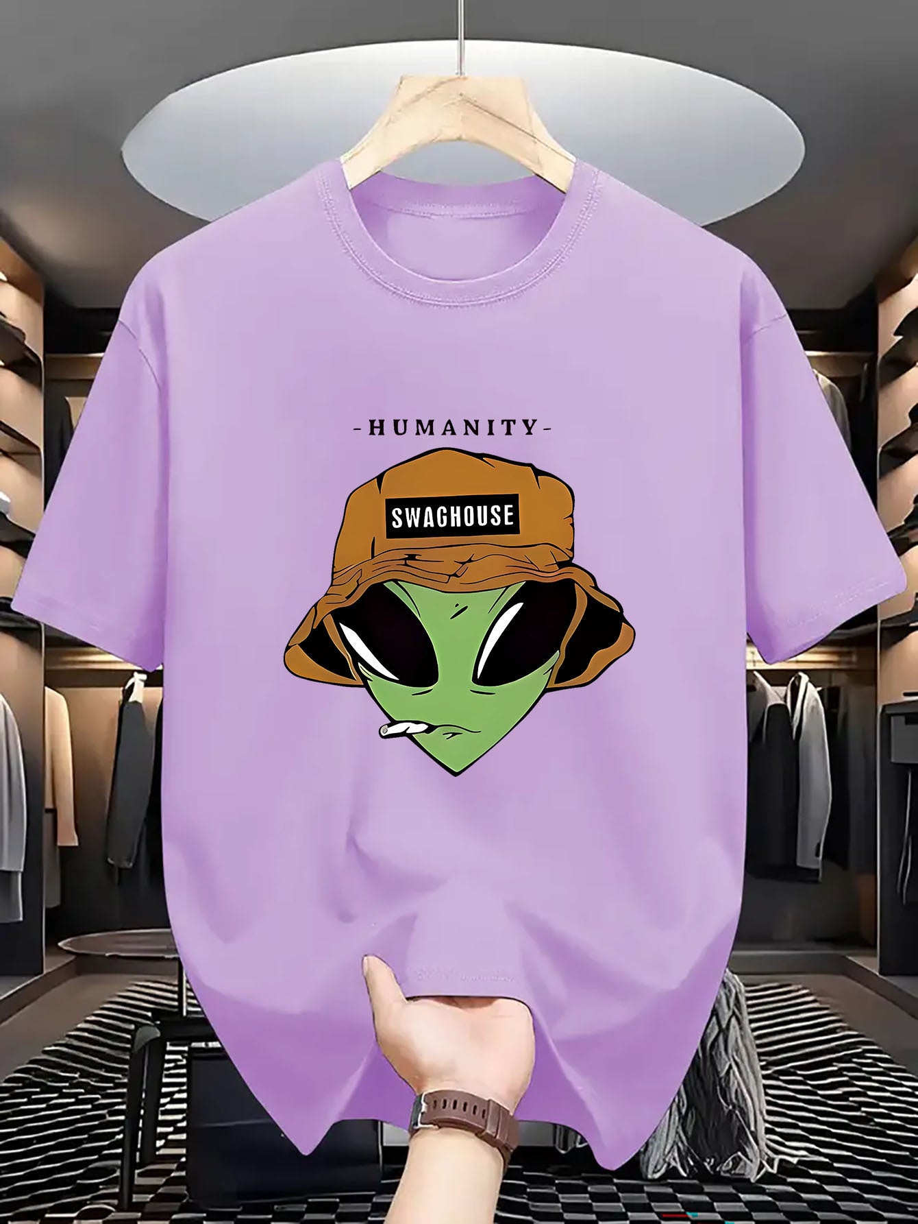 Men's Crew Neck Casual Polyester T-Shirt with Trendy Alien Graphic Print - Regular Fit, Breathable Knit Fabric with Slight Stretch - Adult Summer Style Tee with Halloween Pattern Details