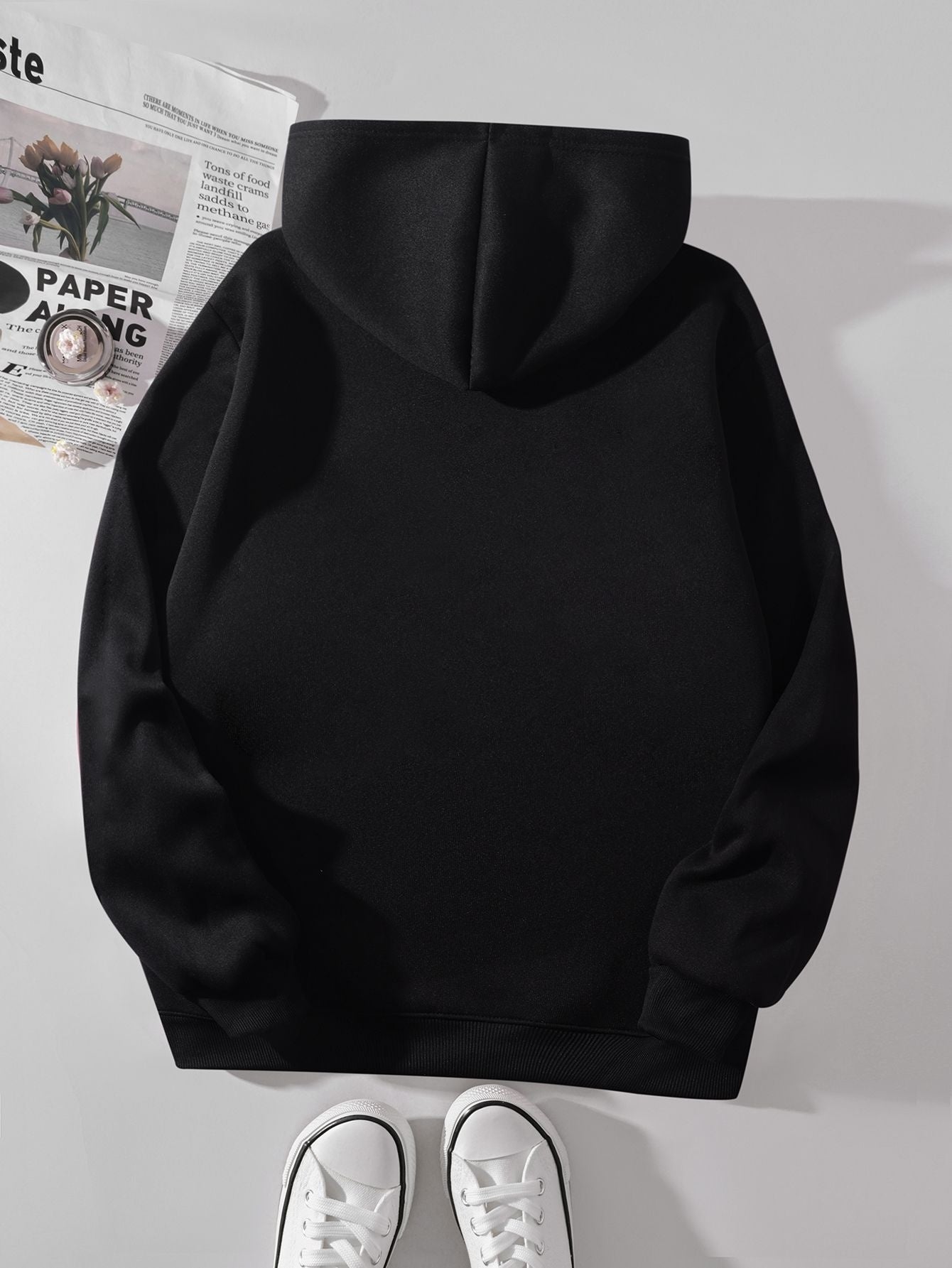 1pc Women'S Plus Size Casual Hoodie with Floral Skull Print, Polyester Knit Sweatshirt, Long Sleeve Pullover with Pockets, Letter Pattern, Round Neck Hooded Top, with Autumn/Winter Fashion