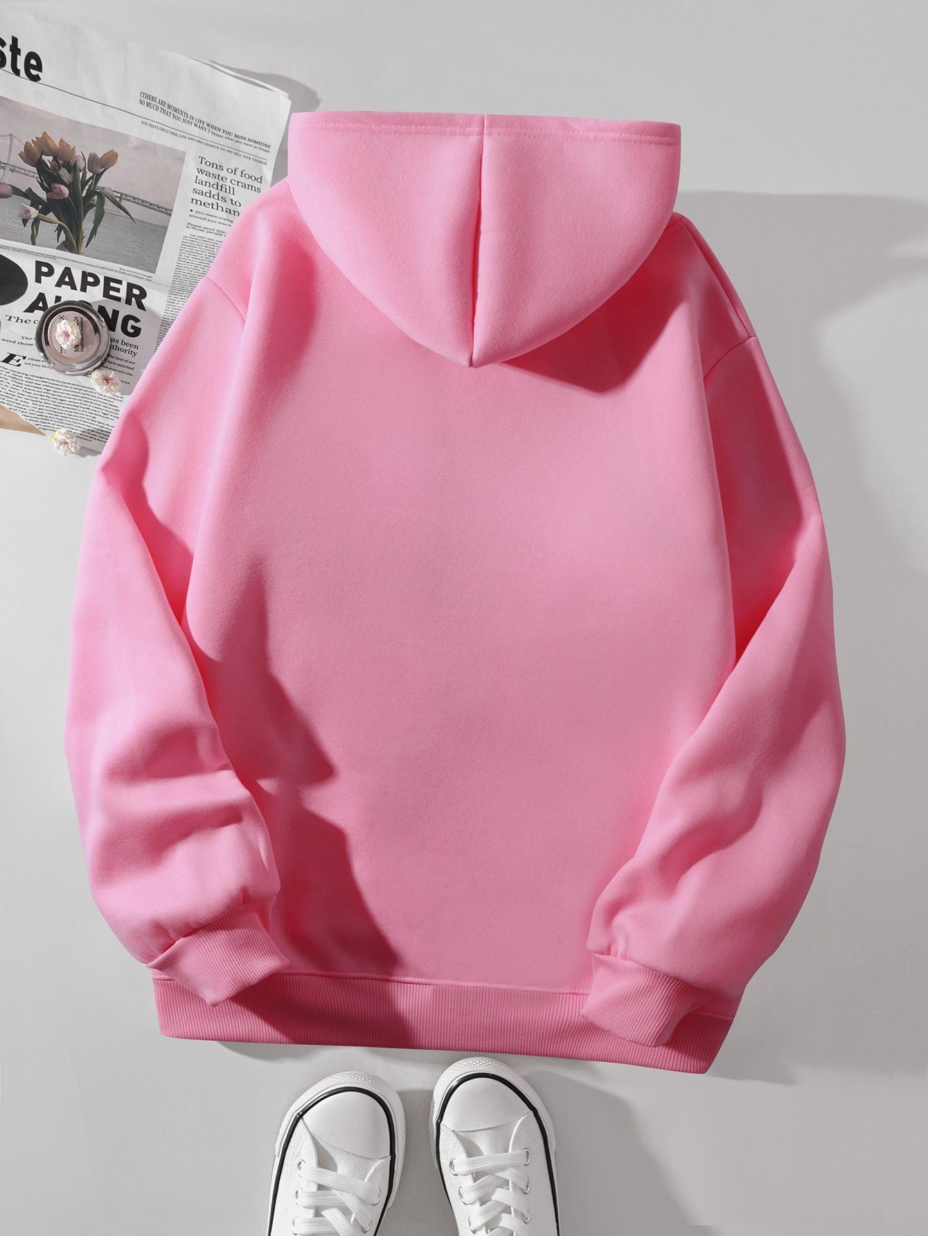 1pc Women'S Plus Size Casual Hoodie with Floral Skull Print, Polyester Knit Sweatshirt, Long Sleeve Pullover with Pockets, Letter Pattern, Round Neck Hooded Top, with Autumn/Winter Fashion