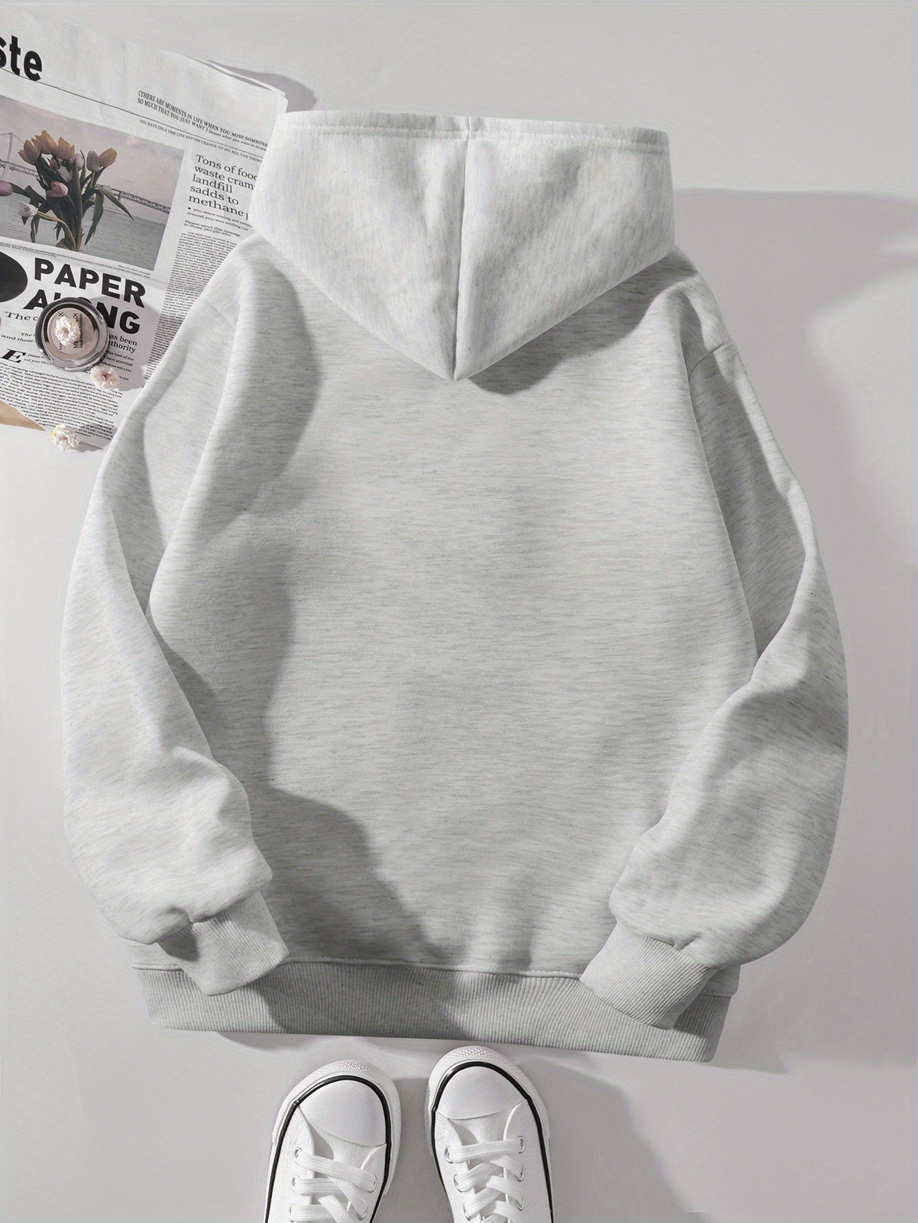 1pc Women'S Plus Size Casual Hoodie with Floral Skull Print, Polyester Knit Sweatshirt, Long Sleeve Pullover with Pockets, Letter Pattern, Round Neck Hooded Top, with Autumn/Winter Fashion
