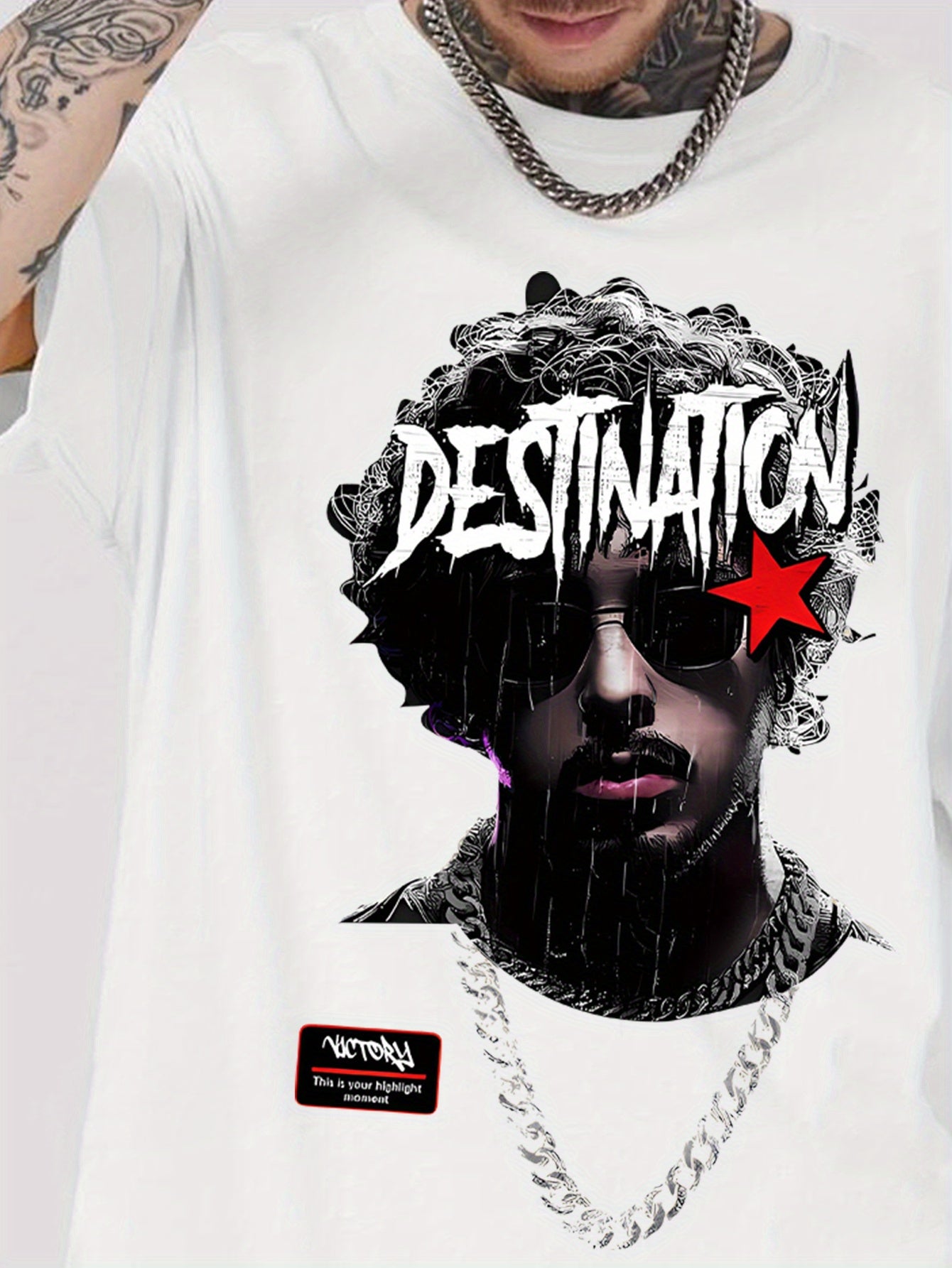 1pc Men'S Casual Rapper Print T-Shirt, Polyester Knit Fabric with Slight Stretch, Crew Neck, Short Sleeve, Summer Patterned Tee