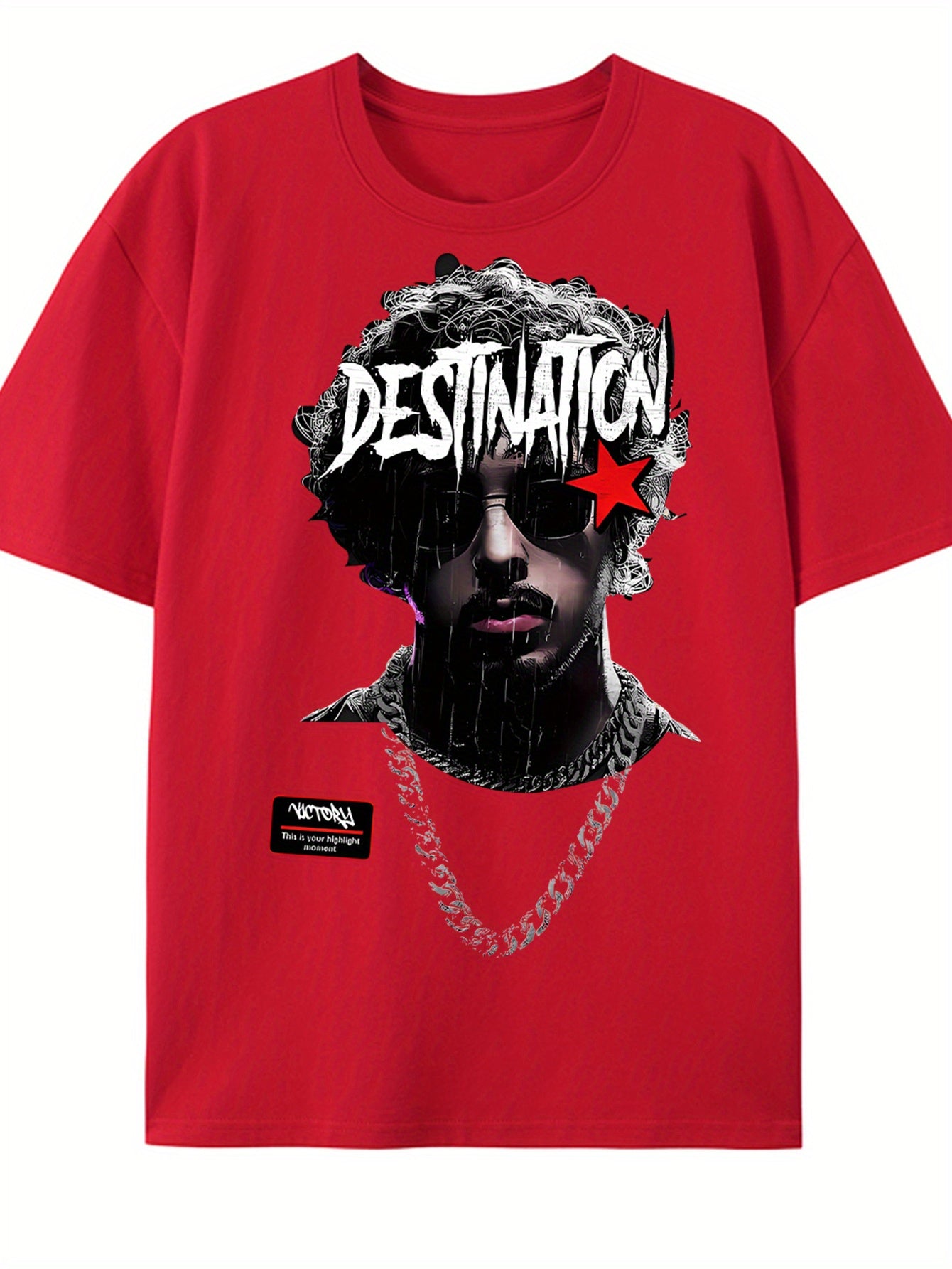 1pc Men'S Casual Rapper Print T-Shirt, Polyester Knit Fabric with Slight Stretch, Crew Neck, Short Sleeve, Summer Patterned Tee