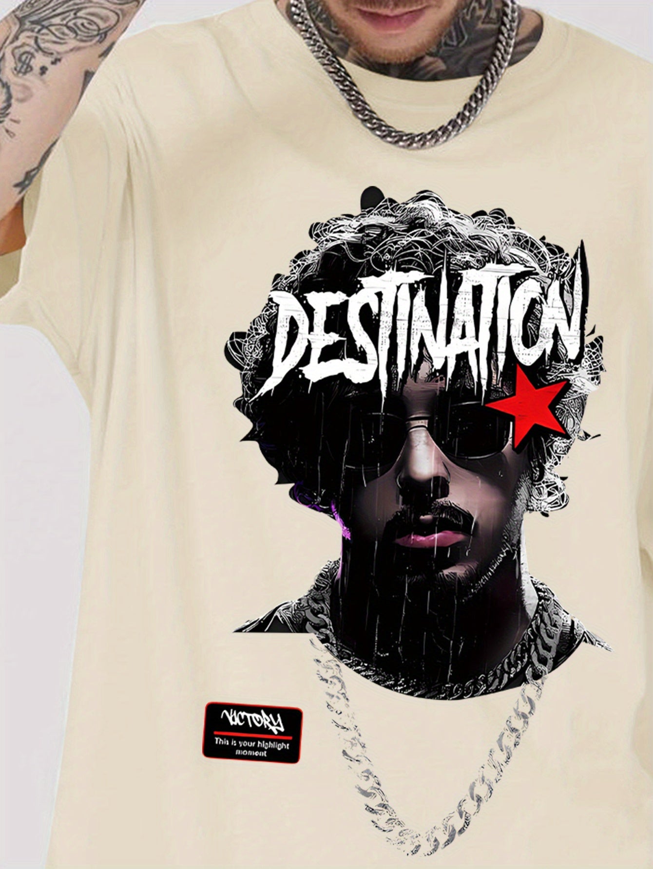 1pc Men'S Casual Rapper Print T-Shirt, Polyester Knit Fabric with Slight Stretch, Crew Neck, Short Sleeve, Summer Patterned Tee