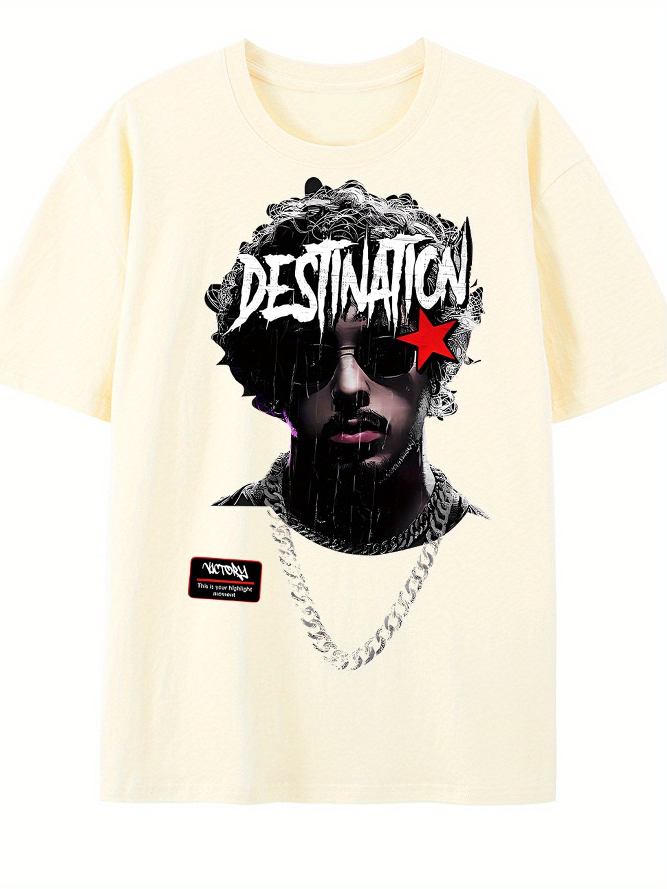 1pc Men'S Casual Rapper Print T-Shirt, Polyester Knit Fabric with Slight Stretch, Crew Neck, Short Sleeve, Summer Patterned Tee
