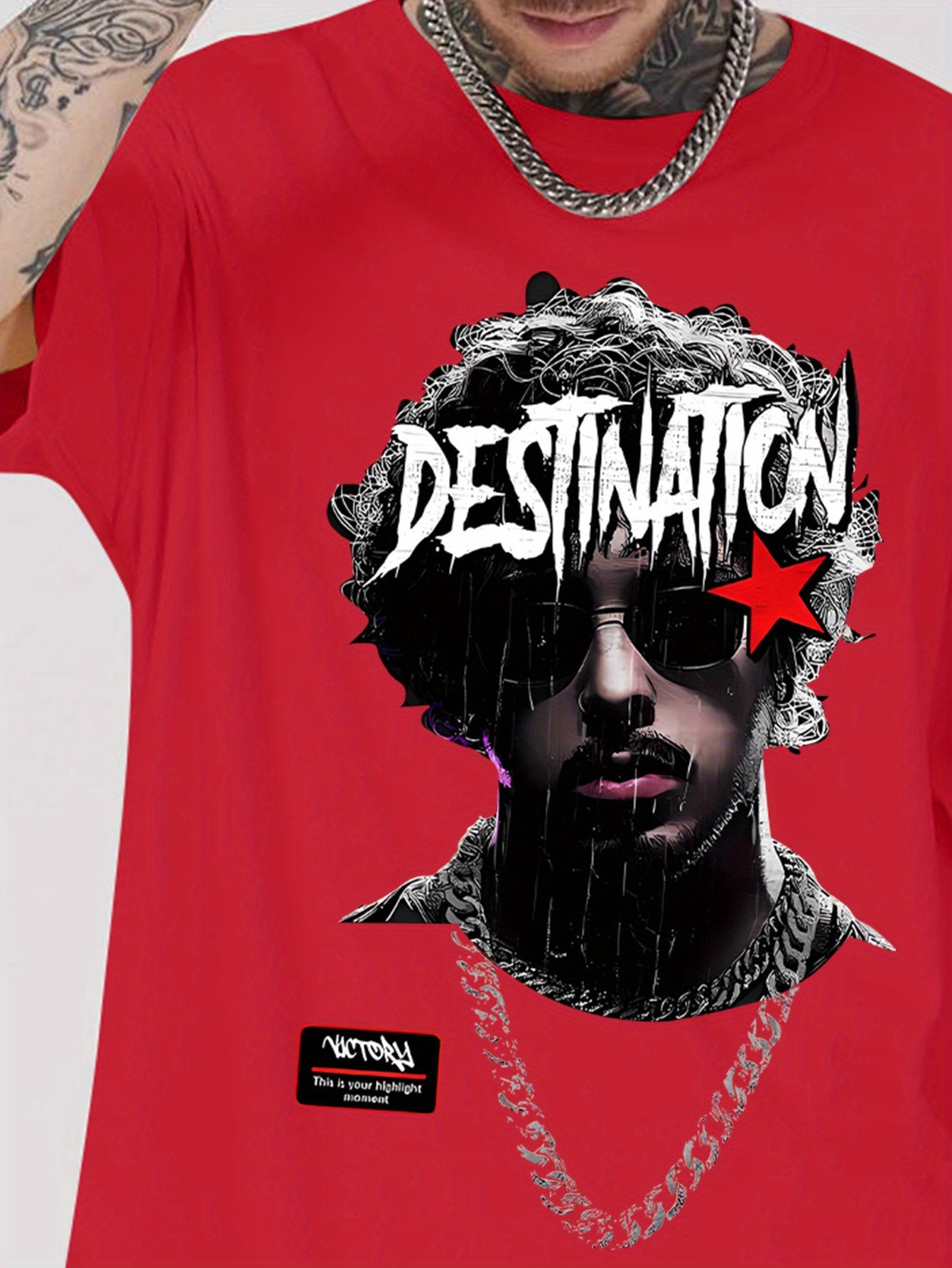 1pc Men'S Casual Rapper Print T-Shirt, Polyester Knit Fabric with Slight Stretch, Crew Neck, Short Sleeve, Summer Patterned Tee