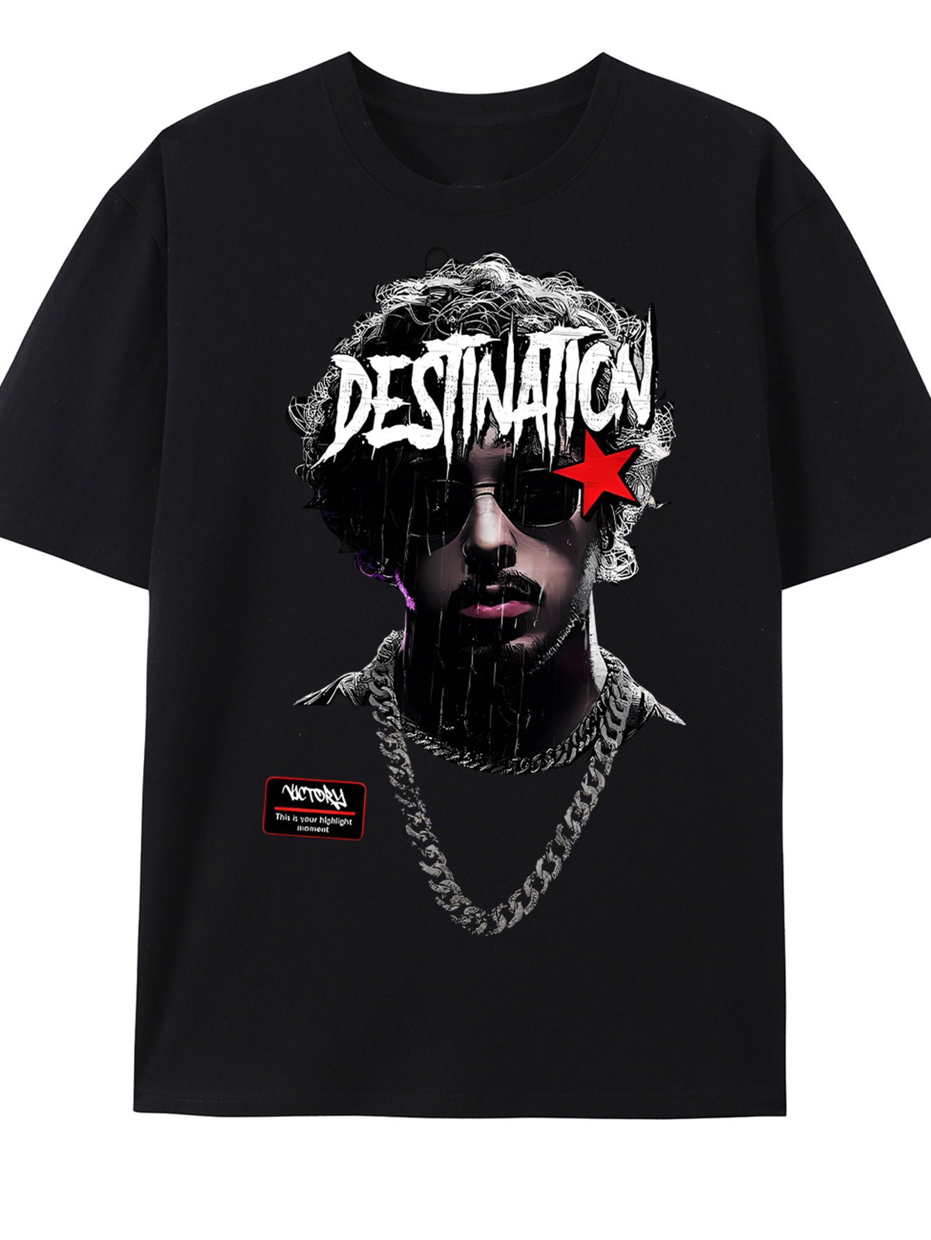 1pc Men'S Casual Rapper Print T-Shirt, Polyester Knit Fabric with Slight Stretch, Crew Neck, Short Sleeve, Summer Patterned Tee
