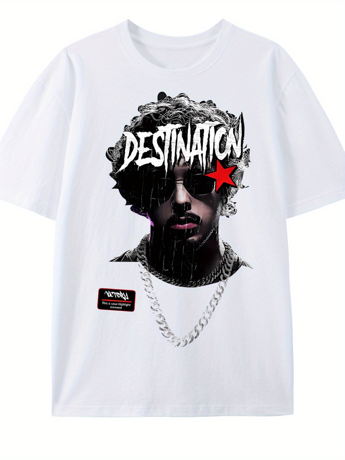 1pc Men'S Casual Rapper Print T-Shirt, Polyester Knit Fabric with Slight Stretch, Crew Neck, Short Sleeve, Summer Patterned Tee