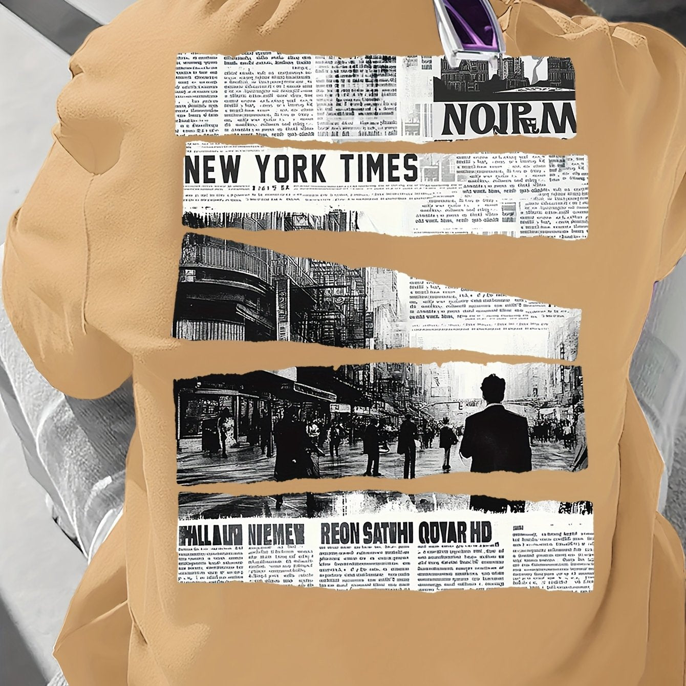 Men's Vintage Newspaper Print Casual Tee - Loose Fit, Round Neck, Polyester Blend, Summer Fashion