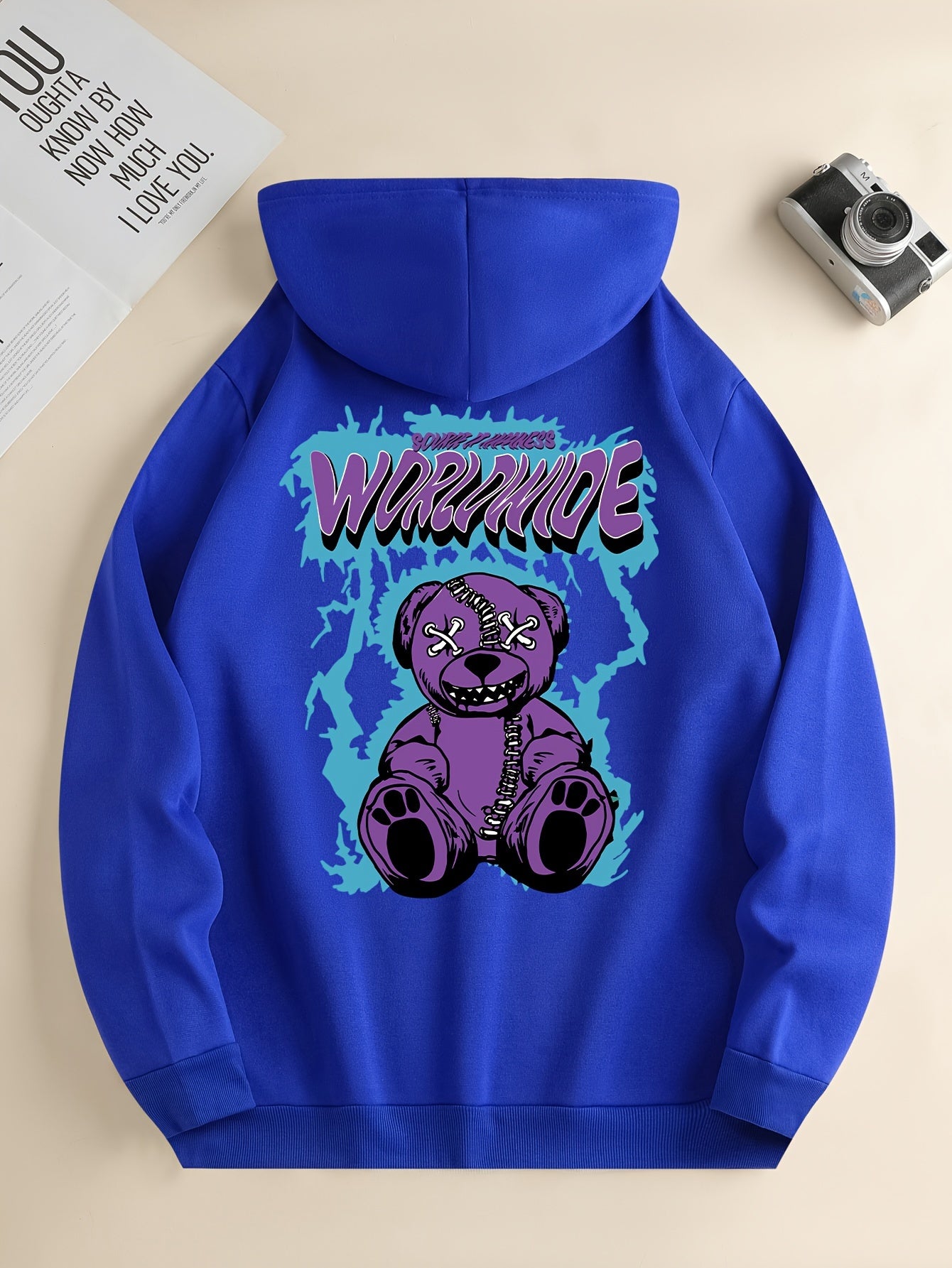 Worldwide Print Hoodie, Cool Hoodies For Men, Men's Casual Graphic Design Pullover Hooded Sweatshirt Retro Color Block Streetwear For Winter Fall, As Gifts