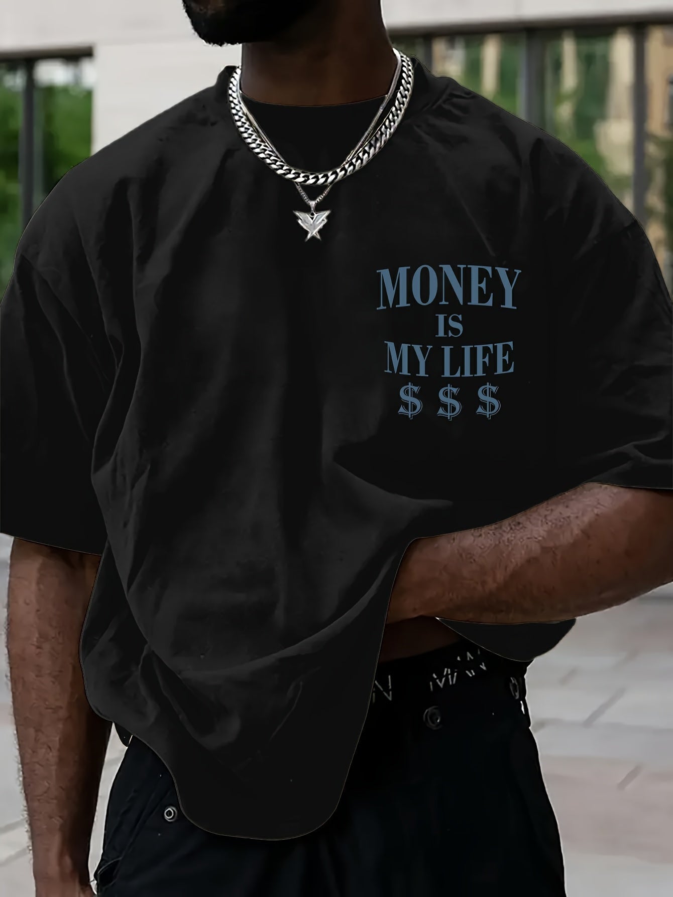 Men'S Streetwear Graphic Money & Wealth Print T-Shirt - 100% Polyester Crew Neck Short Sleeve Loose-Fit Shirt with Slight Stretch - Summer Knit Fabric Geometric Pattern Tee