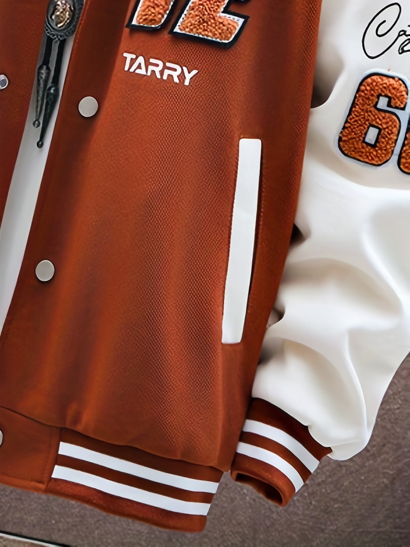 Letters Print Preppy Varsity Jacket, Men's Casual Long Sleeve Striped Button Down Baseball Jacket With Pockets For Winter Fall