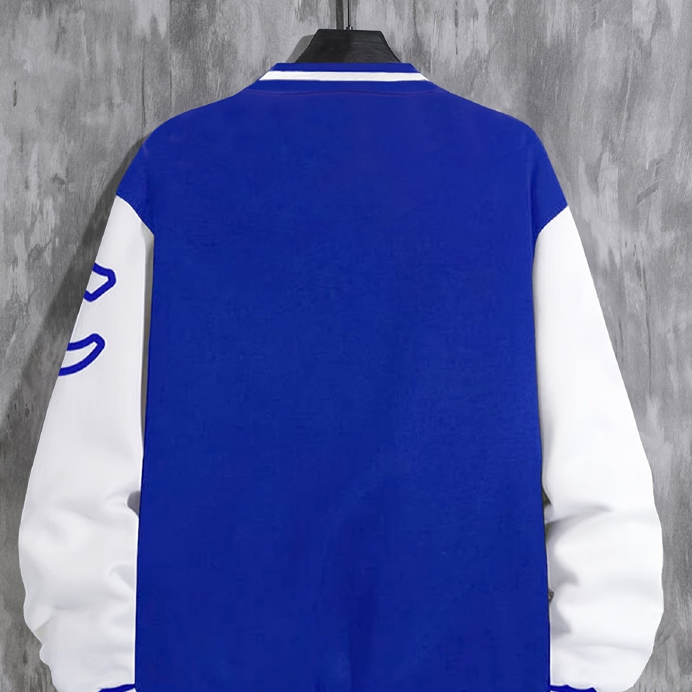 Men'S Casual Fashion Baseball Jacket, 100% Polyester Knit Fabric with Slight Stretch, Crew Neck, Button Closure, Alphabet Pattern, Regular Fit with Pockets, Polyester Lined