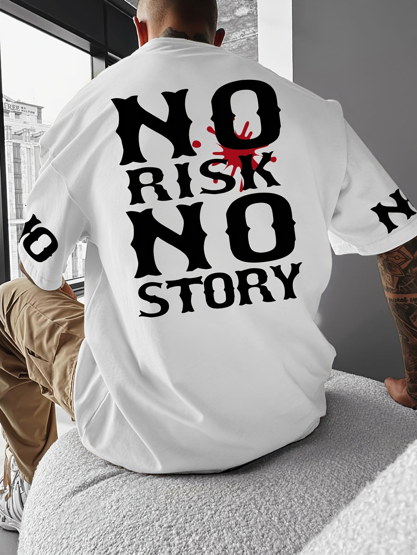 Men's Casual Loose-Fit T-Shirt with Stylish Letter Print - Breathable Polyester, Round Neck, Summer Wear