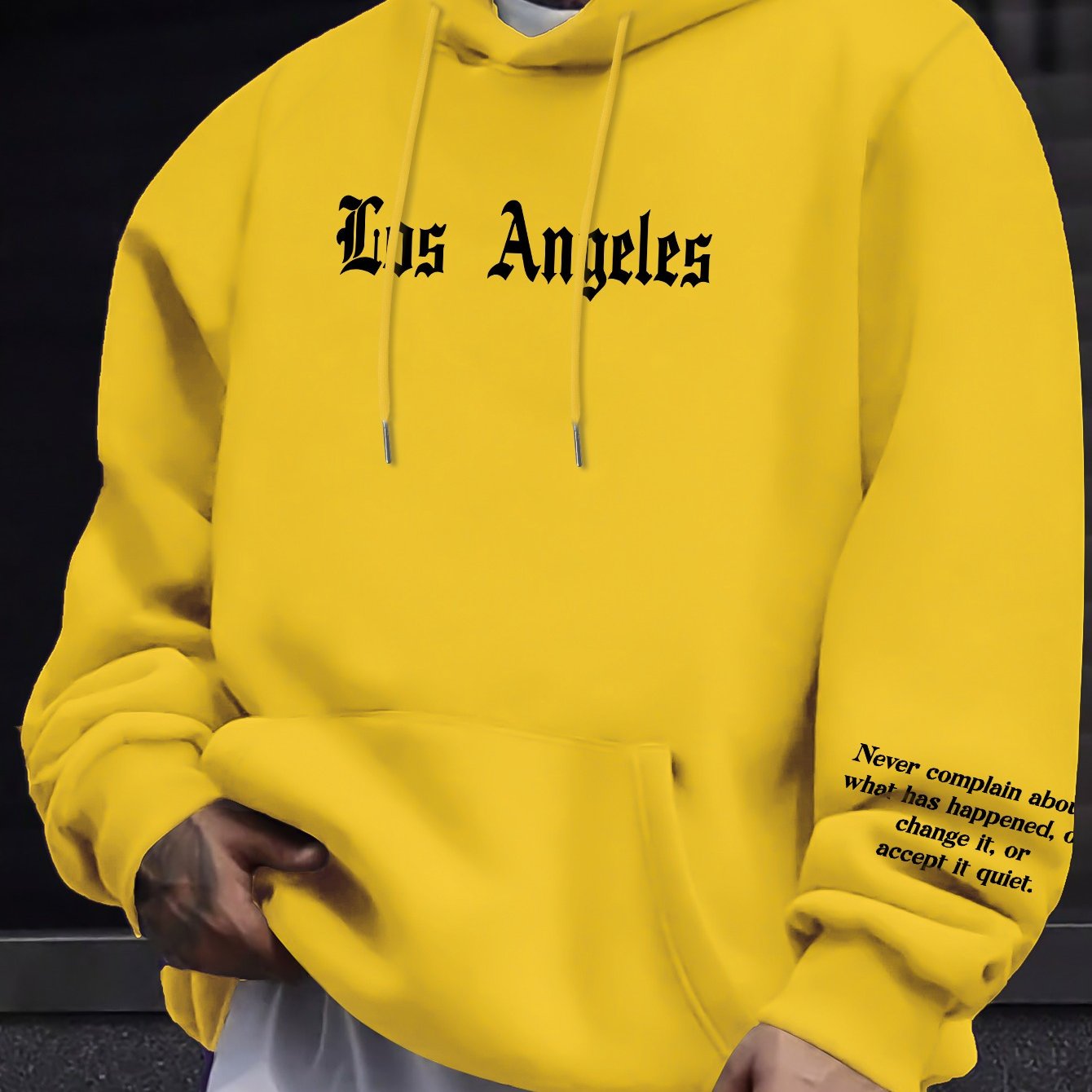 Men's Casual Hooded Sweatshirts with Kangaroo Pocket - Spring/Fall Knit Fabric Pullover with Geometric Pattern, Regular Fit, Polyester Blend with Elastane, Slight Stretch Hoodie