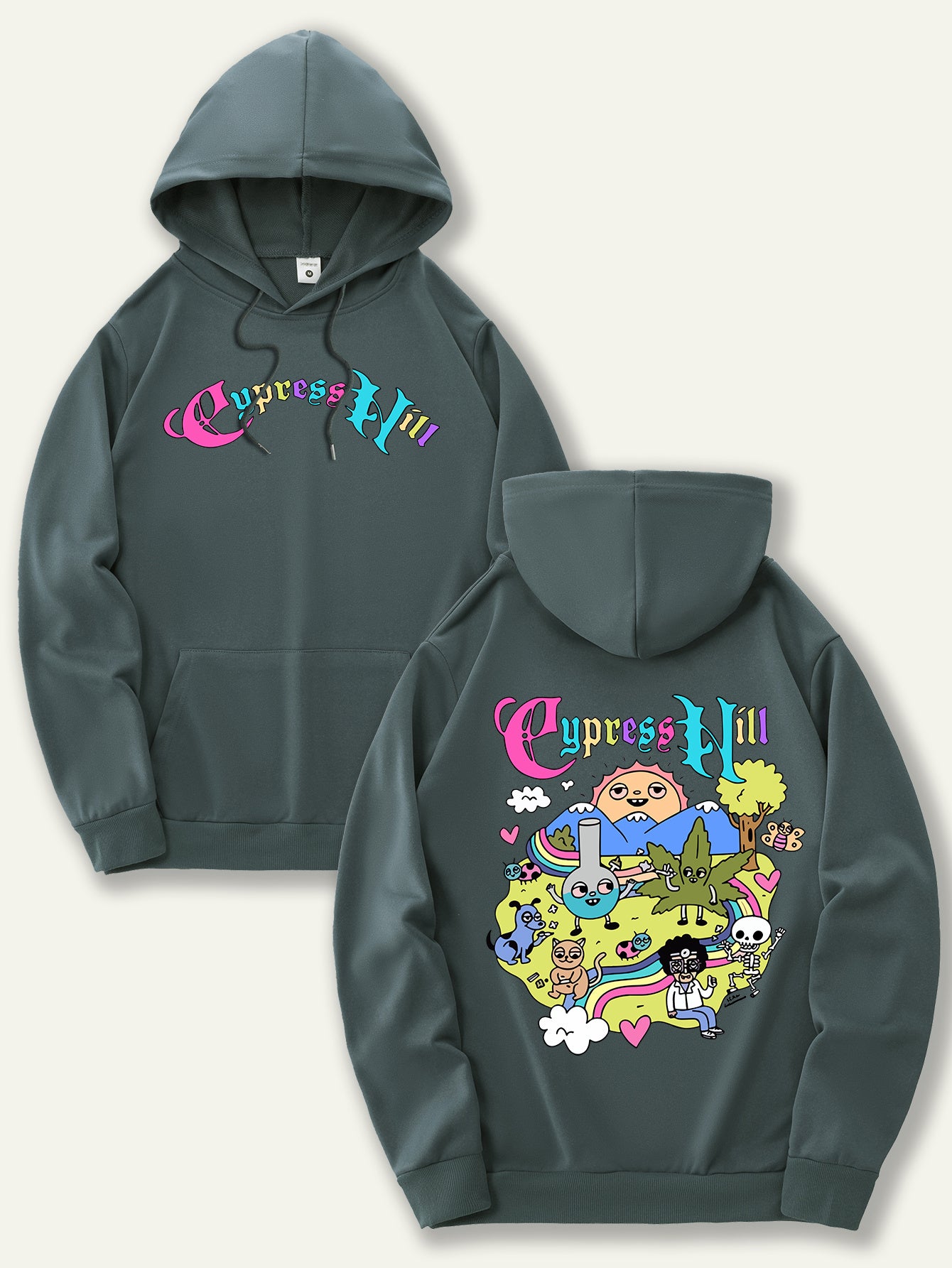 Men'S Fashion Hoodie with Cypress Hill Geometric Cartoon Print - All Season Casual Knit Polyester Sweatshirt with Hood, Drawstring, Kangaroo Pocket, Regular Fit - Unisex Stylish Pullover