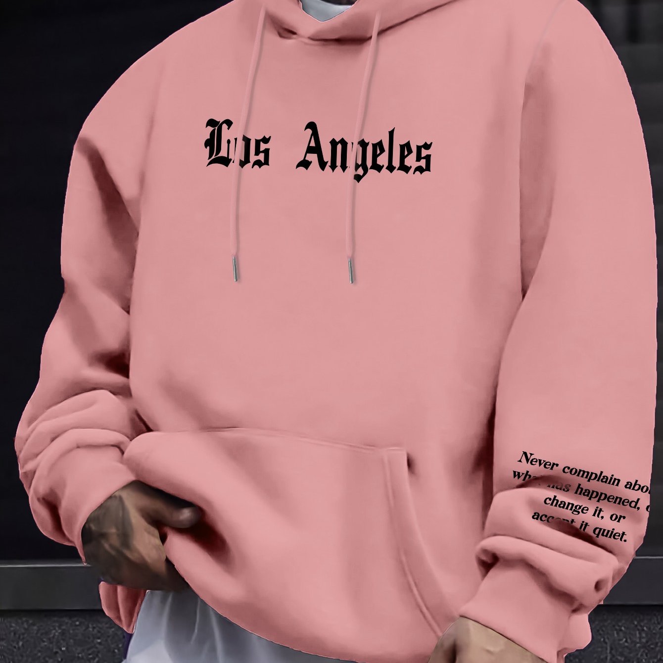 Men's Casual Hooded Sweatshirts with Kangaroo Pocket - Spring/Fall Knit Fabric Pullover with Geometric Pattern, Regular Fit, Polyester Blend with Elastane, Slight Stretch Hoodie