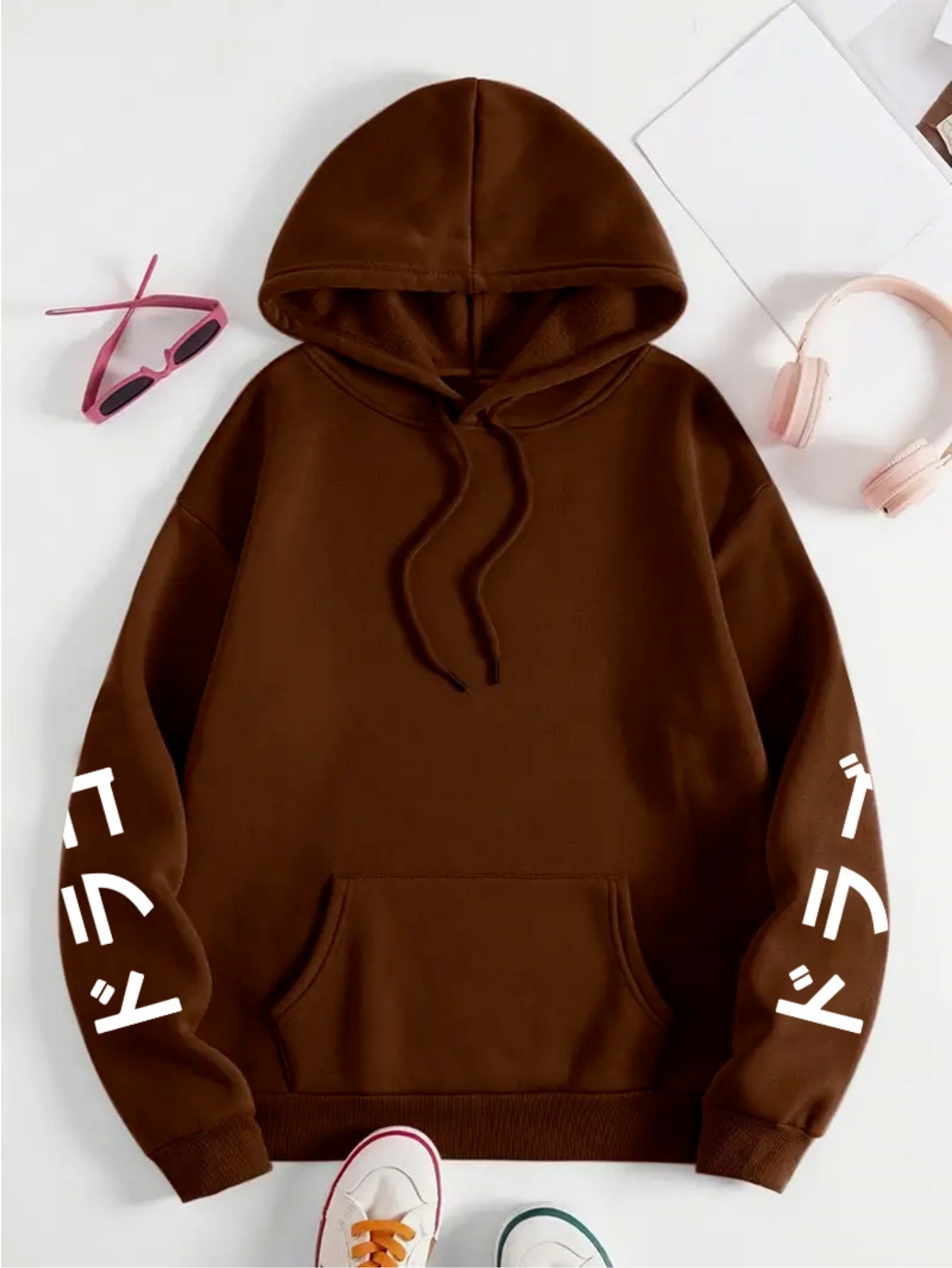 Women's Plus Size Casual Hoodie with Dragon & Letter Print - Cozy Knit, Long Sleeve, Drawstring Pullover