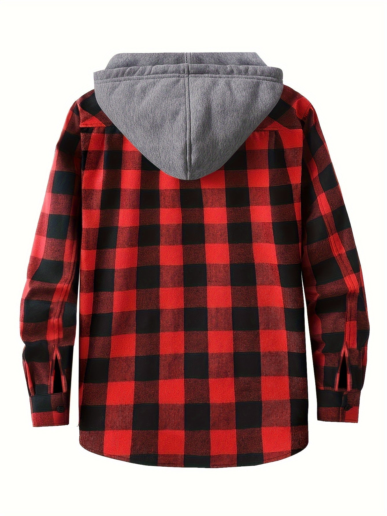Fashionable Design Men's Plaid Pattern Hooded Long Sleeve And Button Up Shirt Jacket With Pockets, Chic And Trendy Hoodie Jacket For Outdoors Leisurewear