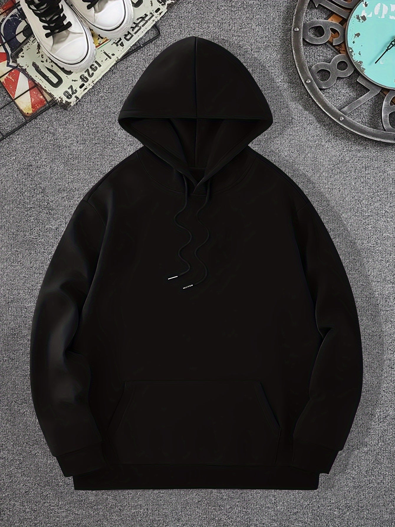 Men's Casual Hoodie with Geometric Print - Drawstring, Kangaroo Pocket Pullover Sweatshirt for Spring/Fall
