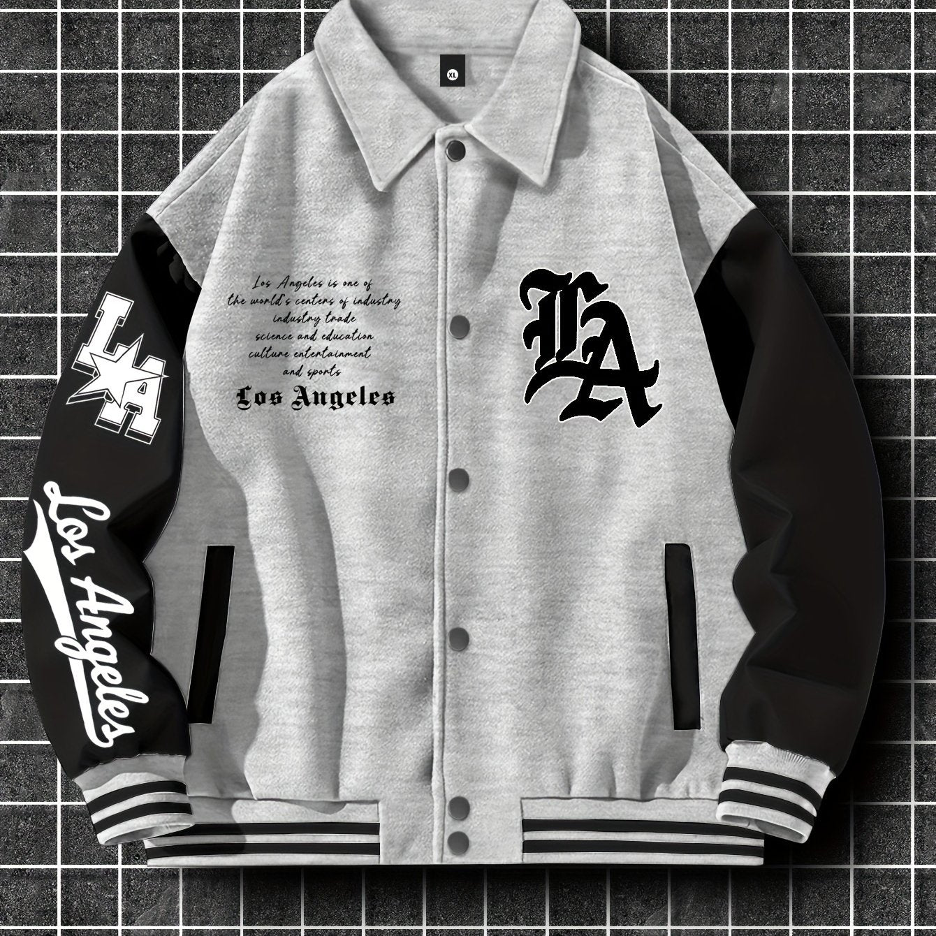 Men's Fashion Thick Collar Baseball Jacket, Random Print, Casual Style, Polyester Blend, Stretch Knit, Regular Fit, with Pockets, for Fall/Winter