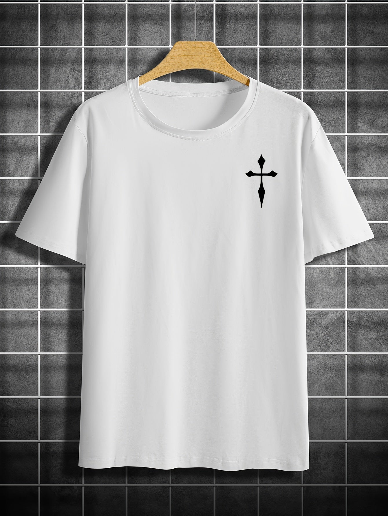 Men's Casual Crew Neck T-Shirt With Winged Man Falling Print, Comfort Fit Top With Modern Design
