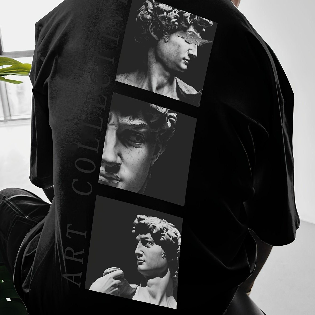 Men's Street Style Loose-Fit T-Shirt with Unique Back Print - Breathable Polyester, Machine Washable