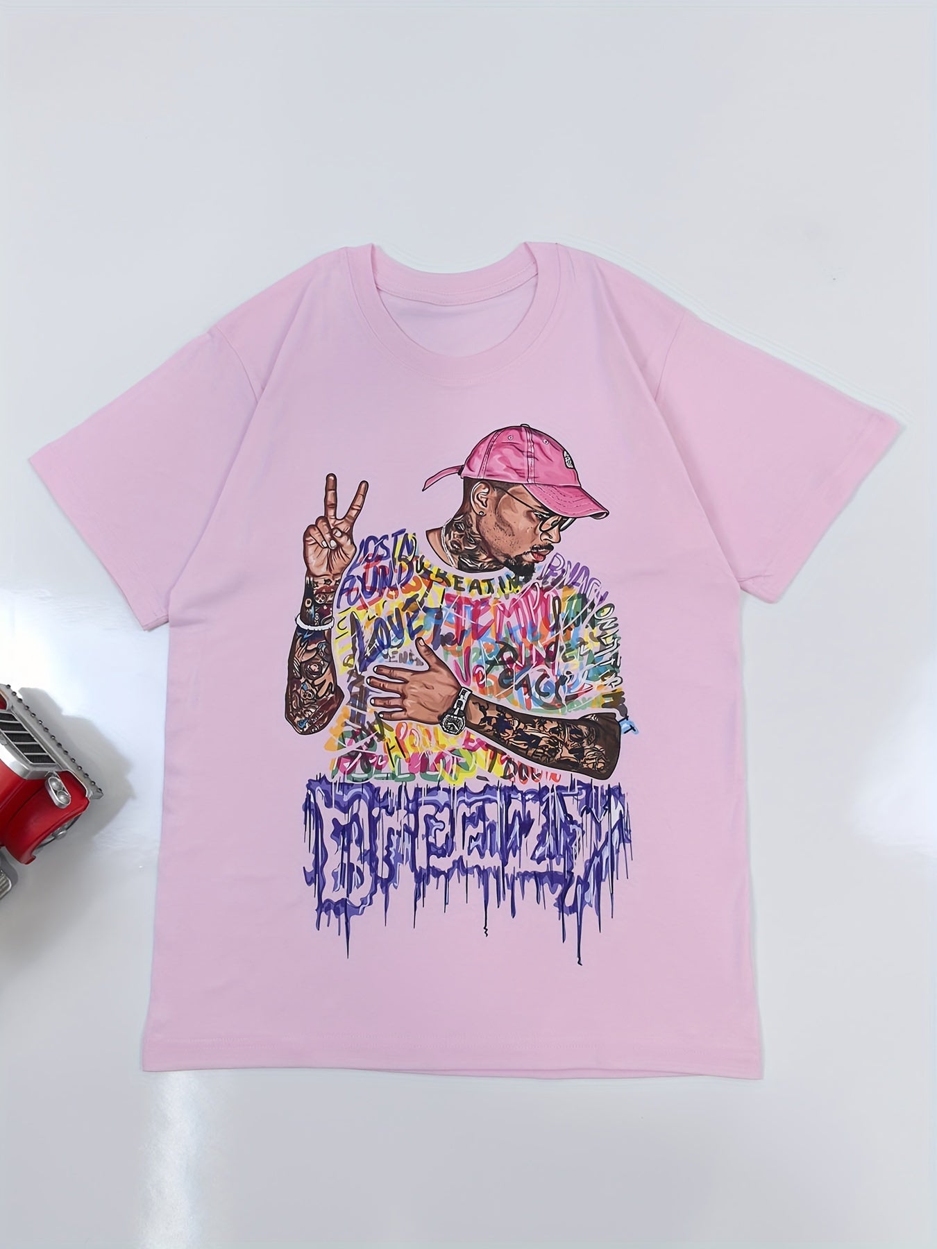 Men'S Hip Hop Man Print T-Shirt, Cotton, Vintage Style, Round Neck, Soft And Breathable, Summer Casual Wear For Adults