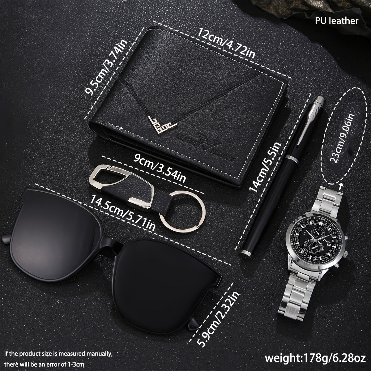 5pcs Men's Gift Box Set, Watch, Wallet, Pen, Keychain plus Glasses Combination, Unique Matching for You, Letting You Release Your Luxurious Temperament