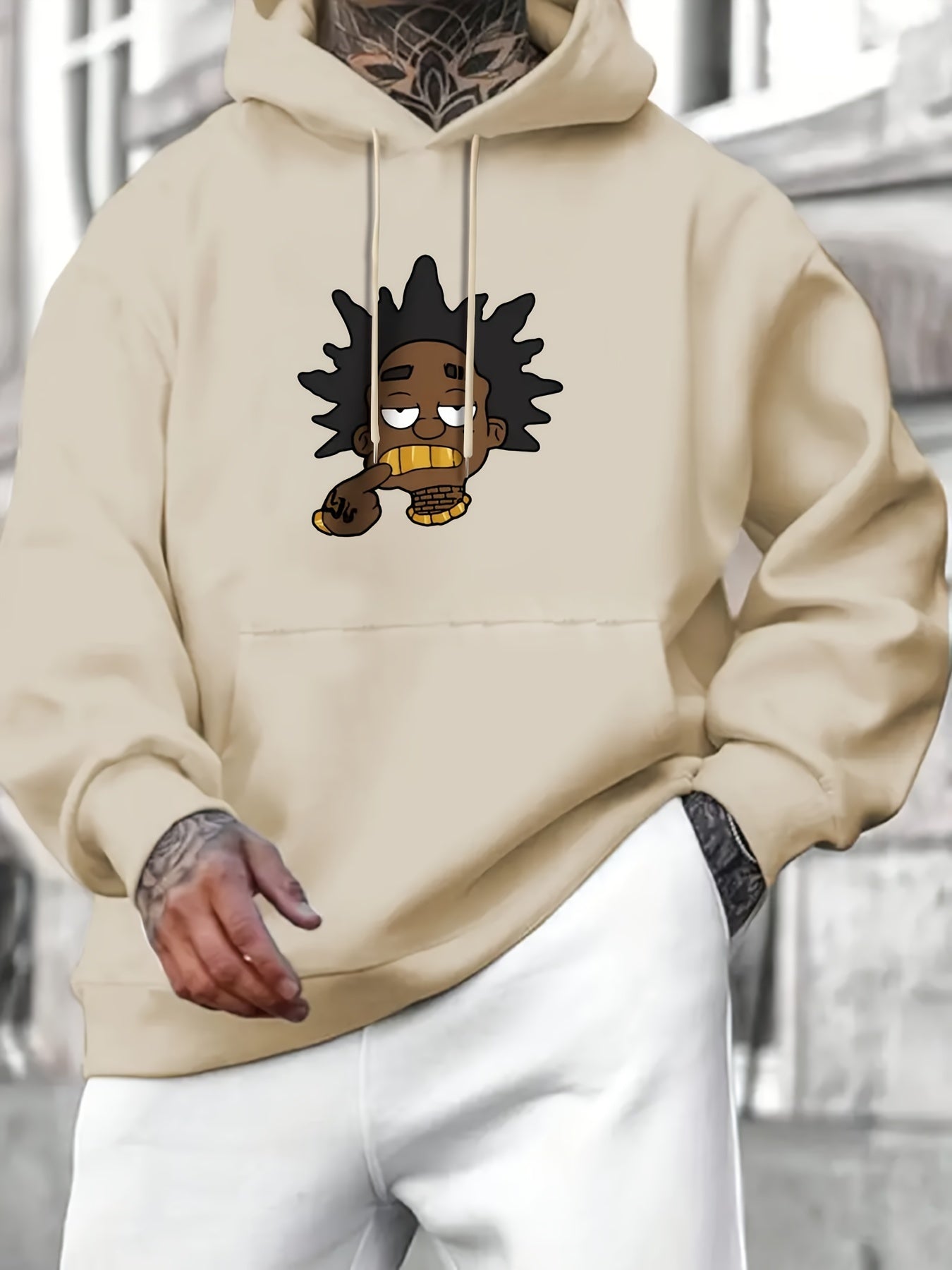 KOURRTER Unisex Cartoon Graphic Hoodie – Four Seasons Casual Knit Fabric Regular Fit with Pocket, 100% Polyester Geometric-pattern Hooded Sweatshirt with Slight Stretch