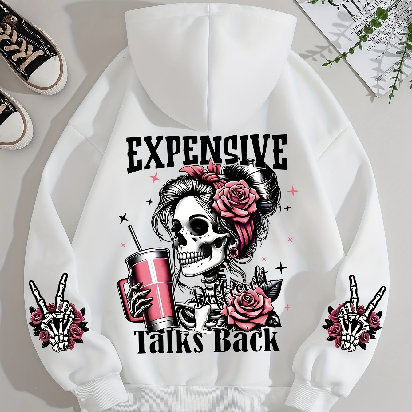 Ladies Fashion Hoodie: Relaxed Style, Polyester Material, Knit Fabric, All Seasons, No Detail, Letter Pattern