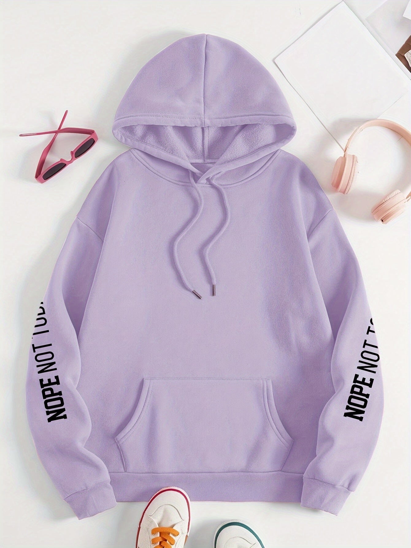 NOPE NOT TODAY" Graphic Hoodie for Women - Cozy Polyester Pullover with Kangaroo Pocket, Casual Long Sleeve Hooded Sweatshirt for Fall/Winter