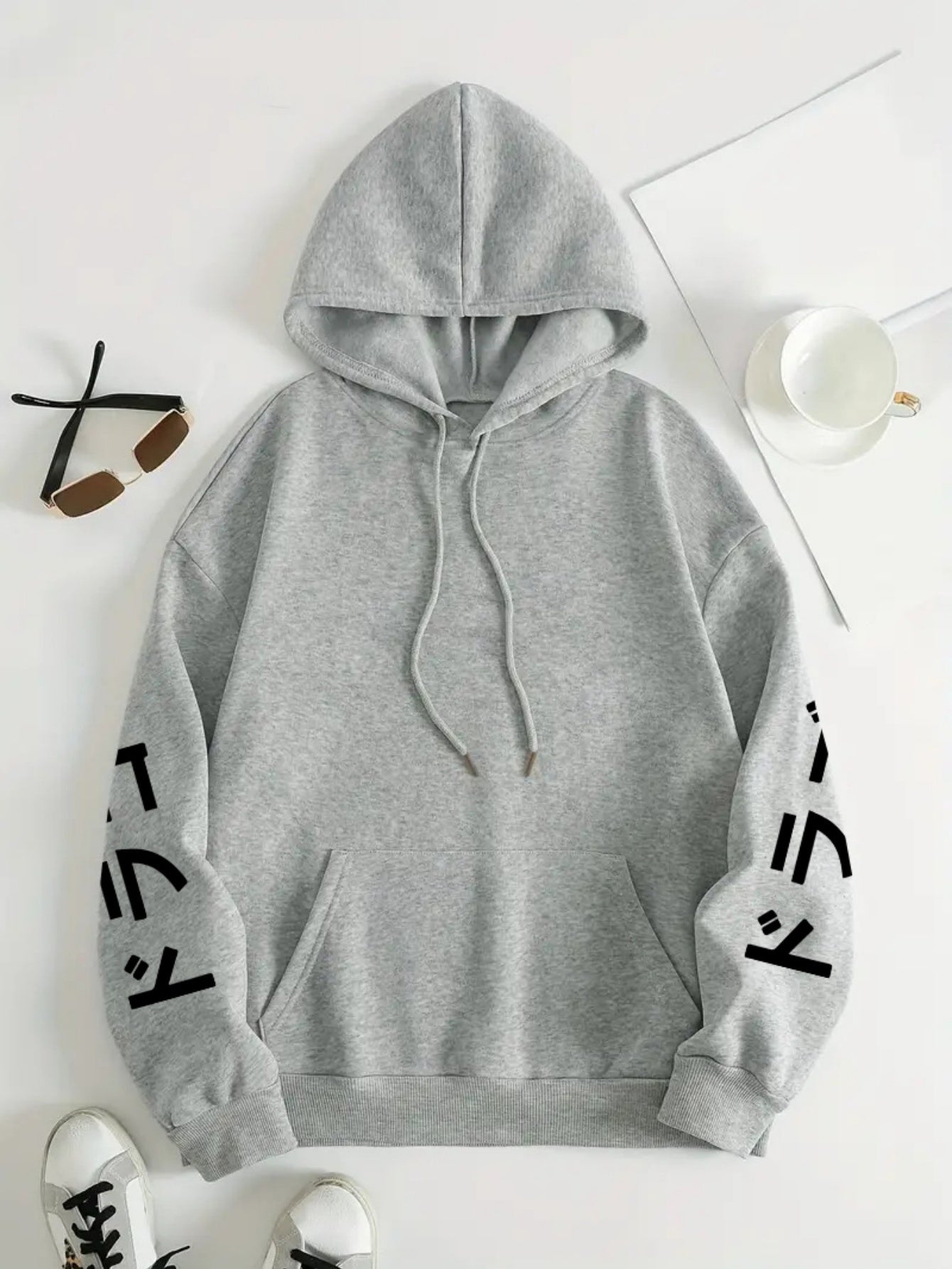 Women's Plus Size Casual Hoodie with Dragon & Letter Print - Cozy Knit, Long Sleeve, Drawstring Pullover