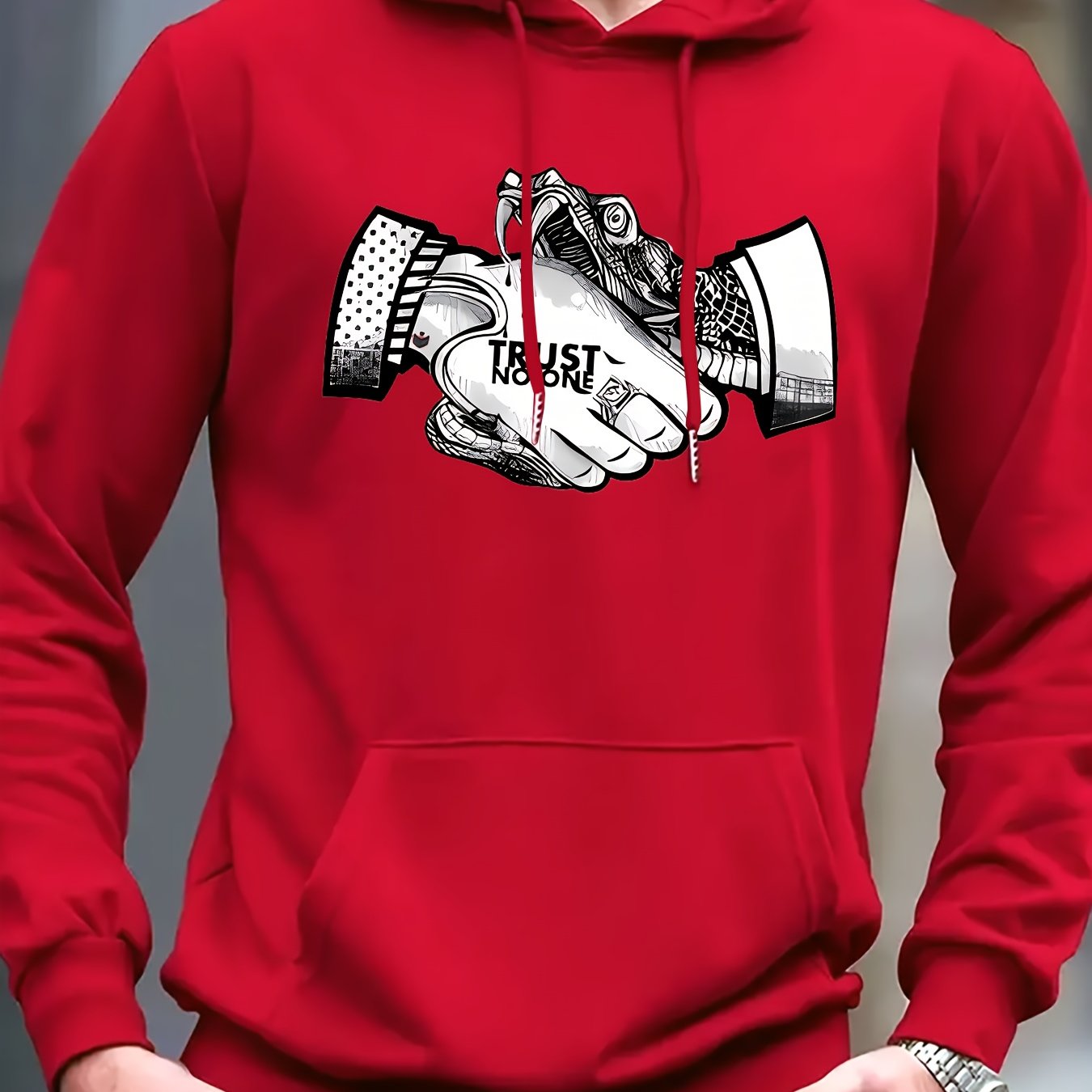 Men's Trust No One Graphic Print Casual Hoodie - 100% Polyester Knit Fabric with Hood, Slight Stretch, Regular Fit Long Sleeve Fashion Pullover for Fall/Winter