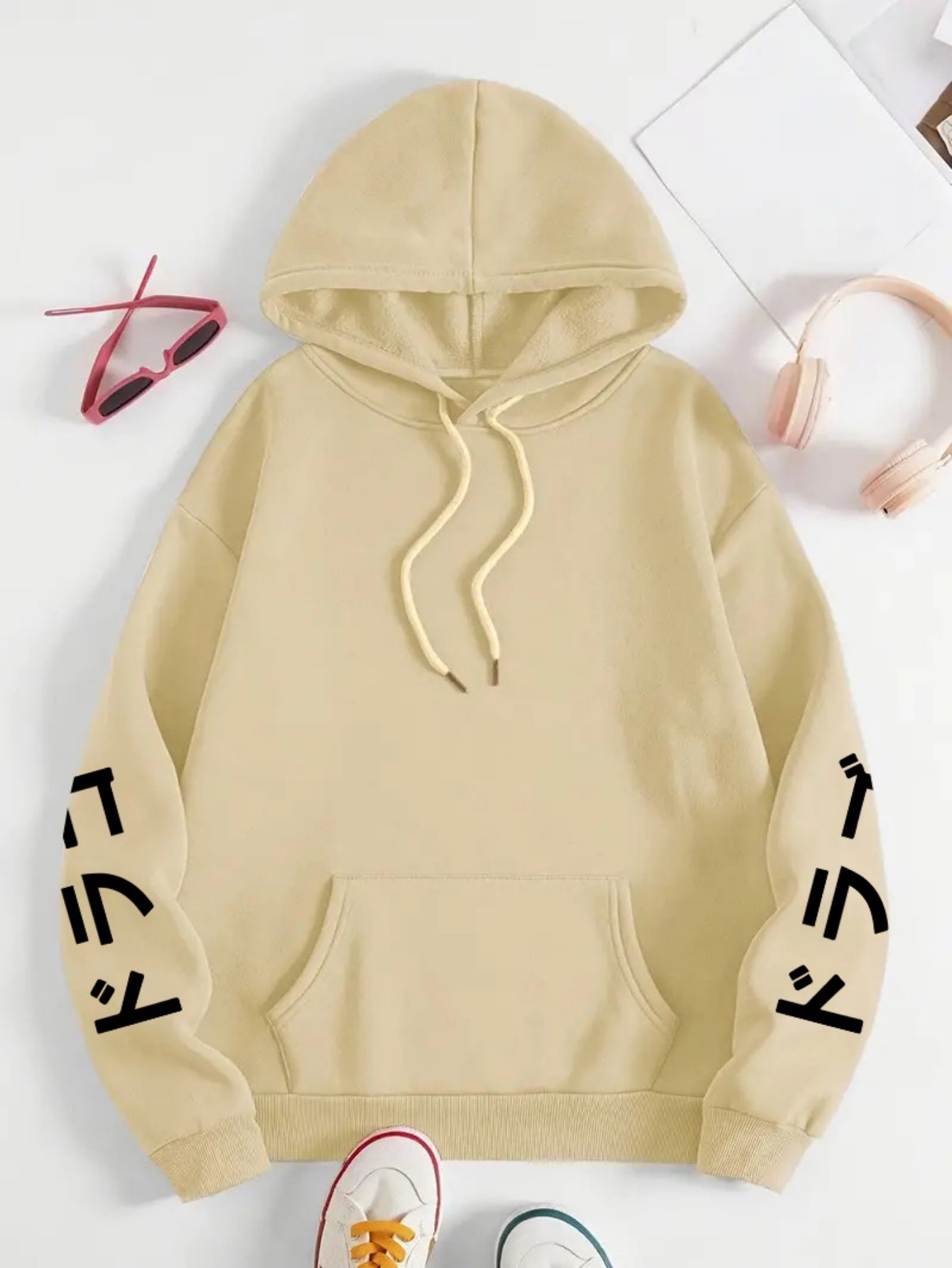 Women's Plus Size Casual Hoodie with Dragon & Letter Print - Cozy Knit, Long Sleeve, Drawstring Pullover