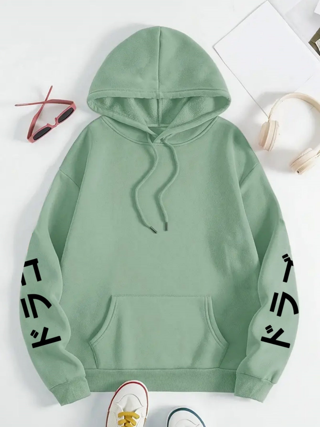 Women's Plus Size Casual Hoodie with Dragon & Letter Print - Cozy Knit, Long Sleeve, Drawstring Pullover