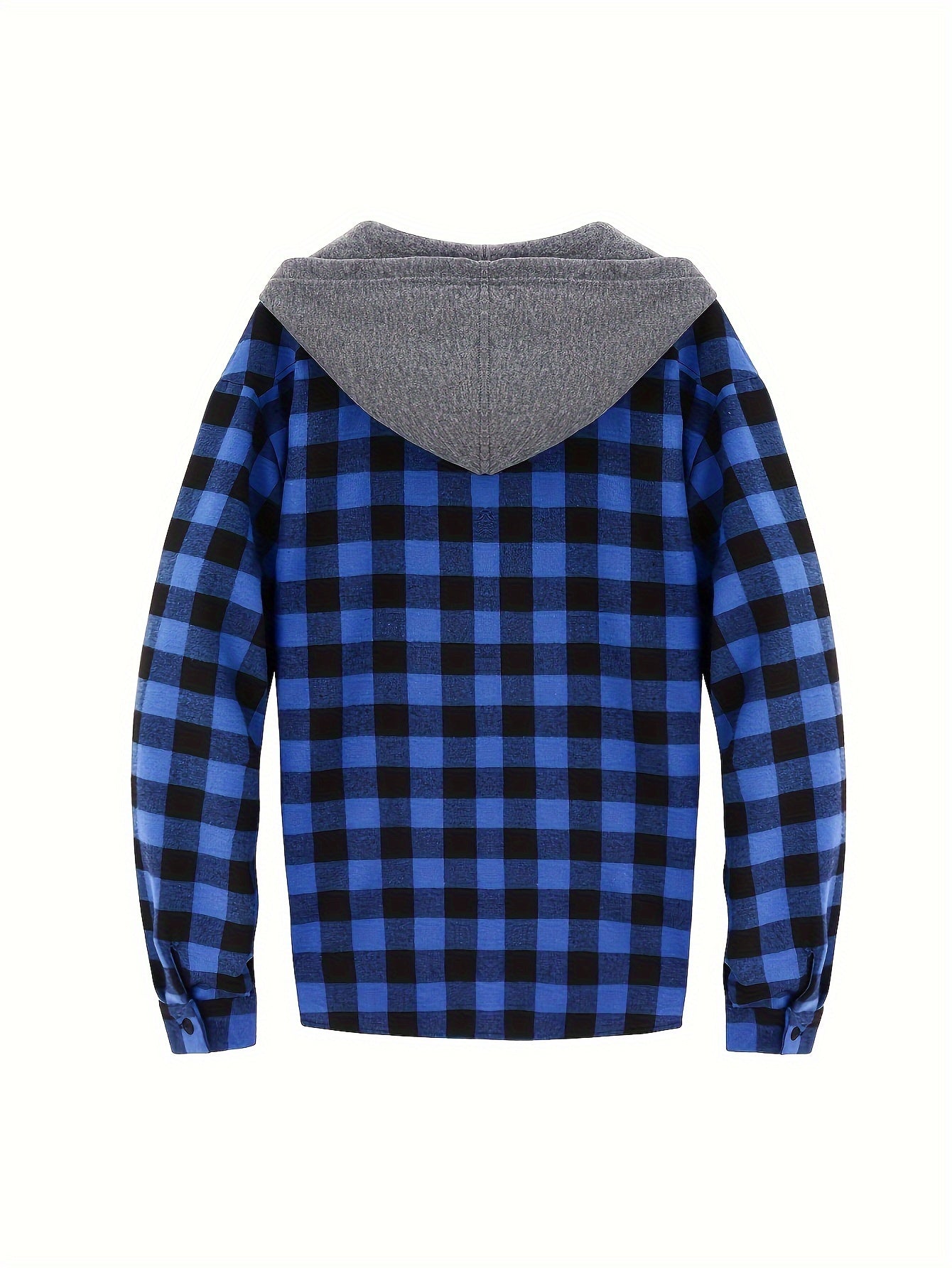 Fashionable Design Men's Plaid Pattern Hooded Long Sleeve And Button Up Shirt Jacket With Pockets, Chic And Trendy Hoodie Jacket For Outdoors Leisurewear
