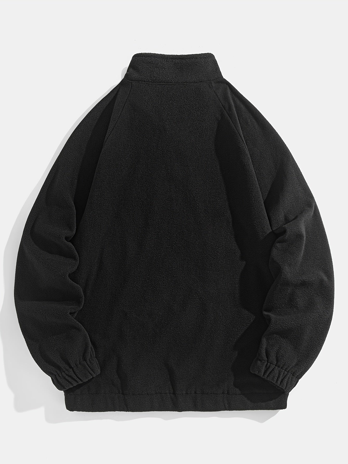 Men's Embroidered Fleece Pullover Sweatshirt with Quarter-Zip Stand Collar - Casual Long Sleeve, Polyester Blend