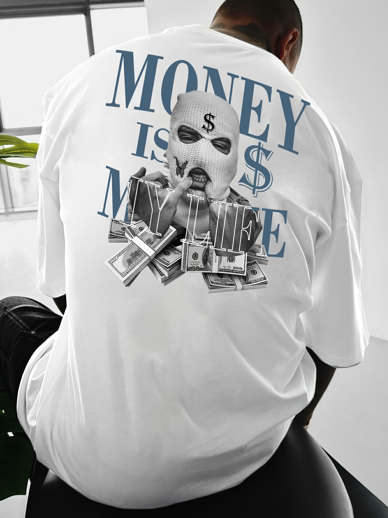 Men'S Streetwear Graphic Money & Wealth Print T-Shirt - 100% Polyester Crew Neck Short Sleeve Loose-Fit Shirt with Slight Stretch - Summer Knit Fabric Geometric Pattern Tee
