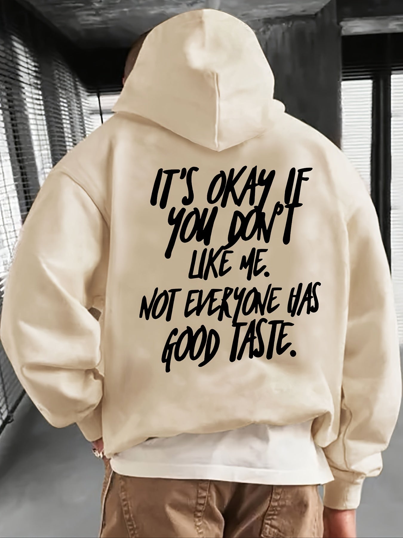 Men's Casual Hoodie with Drawstring & Kangaroo Pocket - Letter Print, Drop Shoulder Design for Everyday & Holiday Wear, Polyester Blend