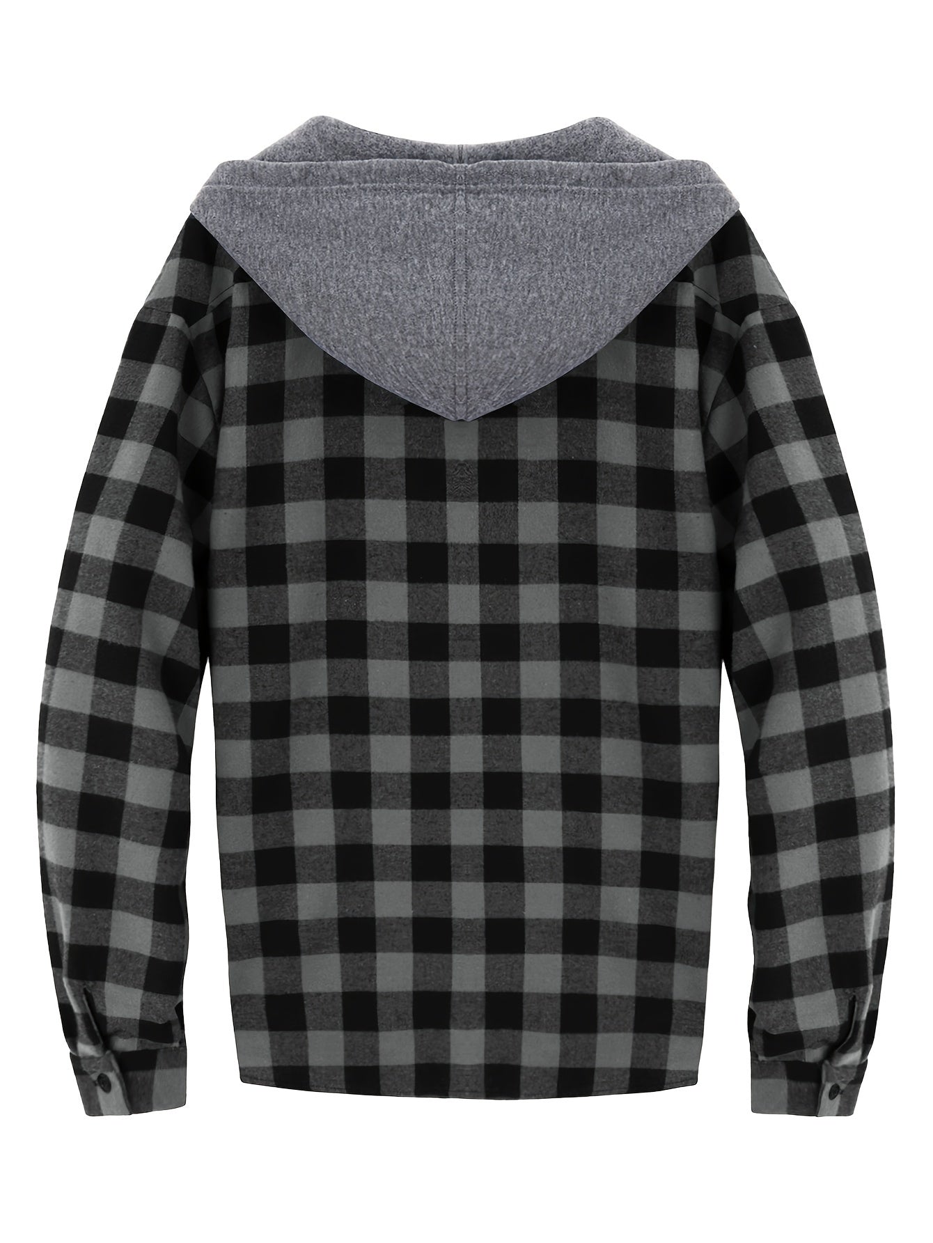 Fashionable Design Men's Plaid Pattern Hooded Long Sleeve And Button Up Shirt Jacket With Pockets, Chic And Trendy Hoodie Jacket For Outdoors Leisurewear