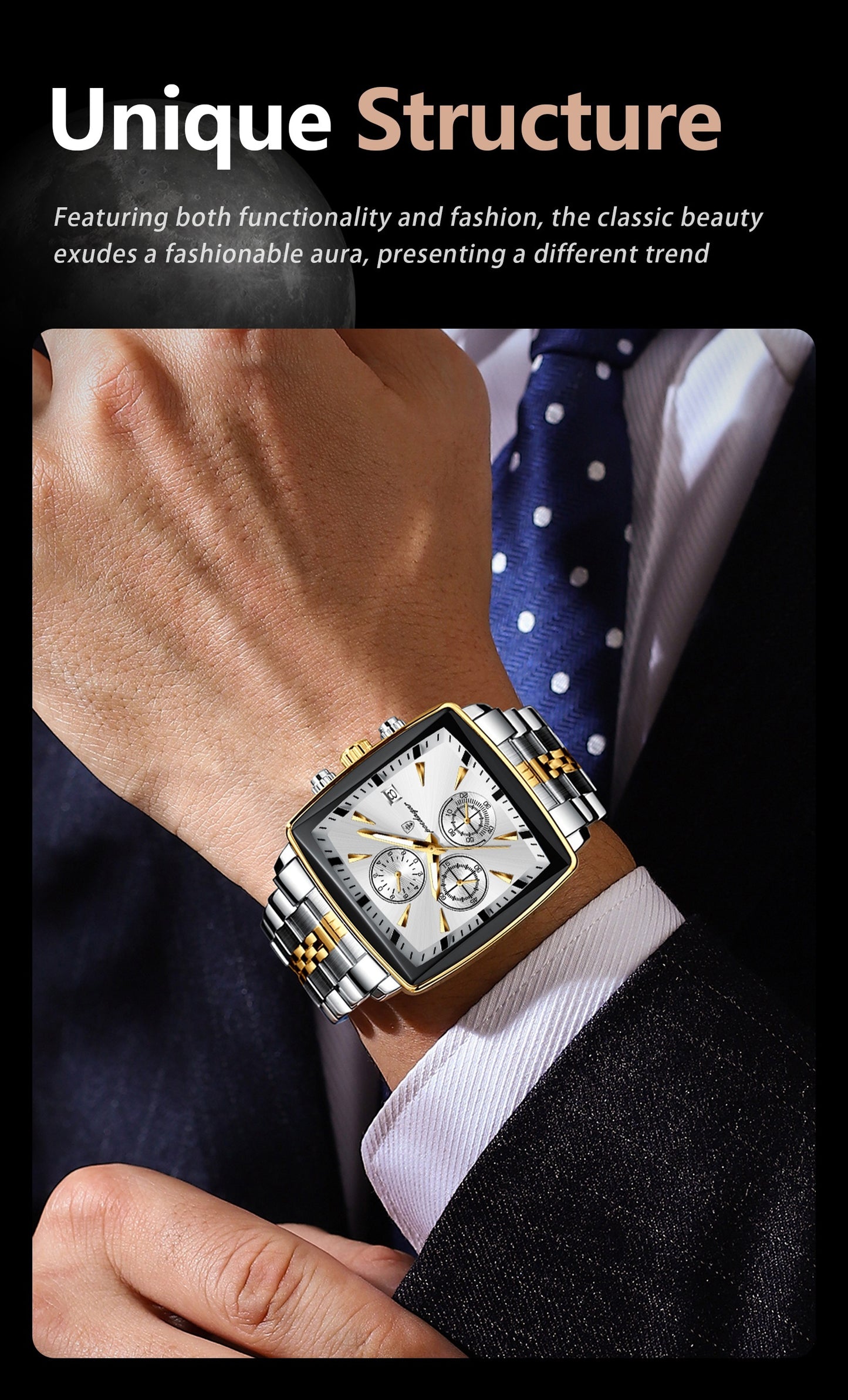 POEDAGAR Men'S Business Quartz Watch, Stainless Steel Square Dial, Luminous Hands, Date Calendar, Battery Powered, with Non-Rechargeable Button Battery, for Thanksgiving & Christmas Gifts, Water Resistant