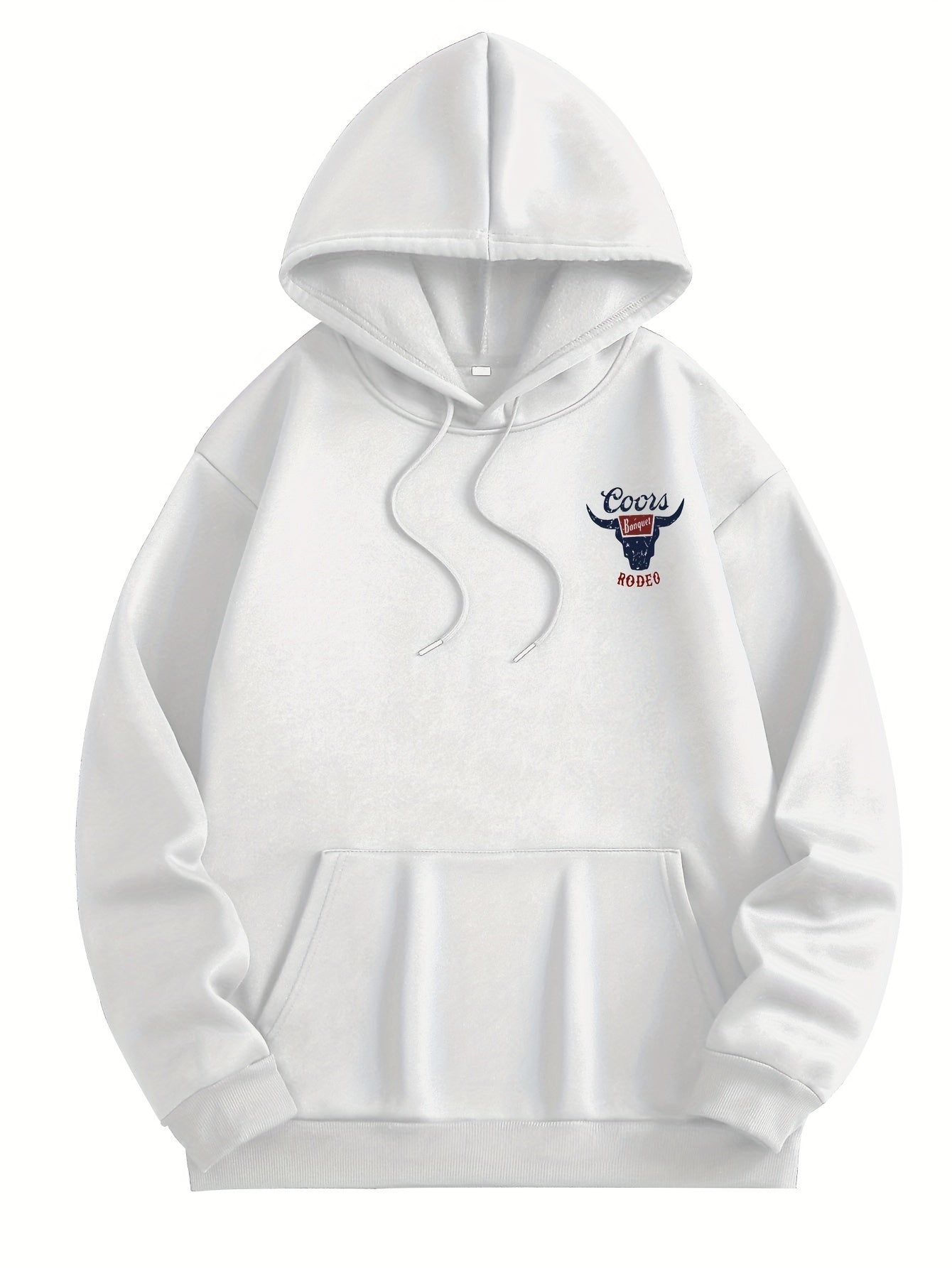Men'S Coors Banquet Rodeo Graphic Hoodie, Casual French Terry Knit Fabric, Loose Fit Pullover with Hood, Alphabet Pattern, with Pocket, for Durable & Comfortable Winter Essential